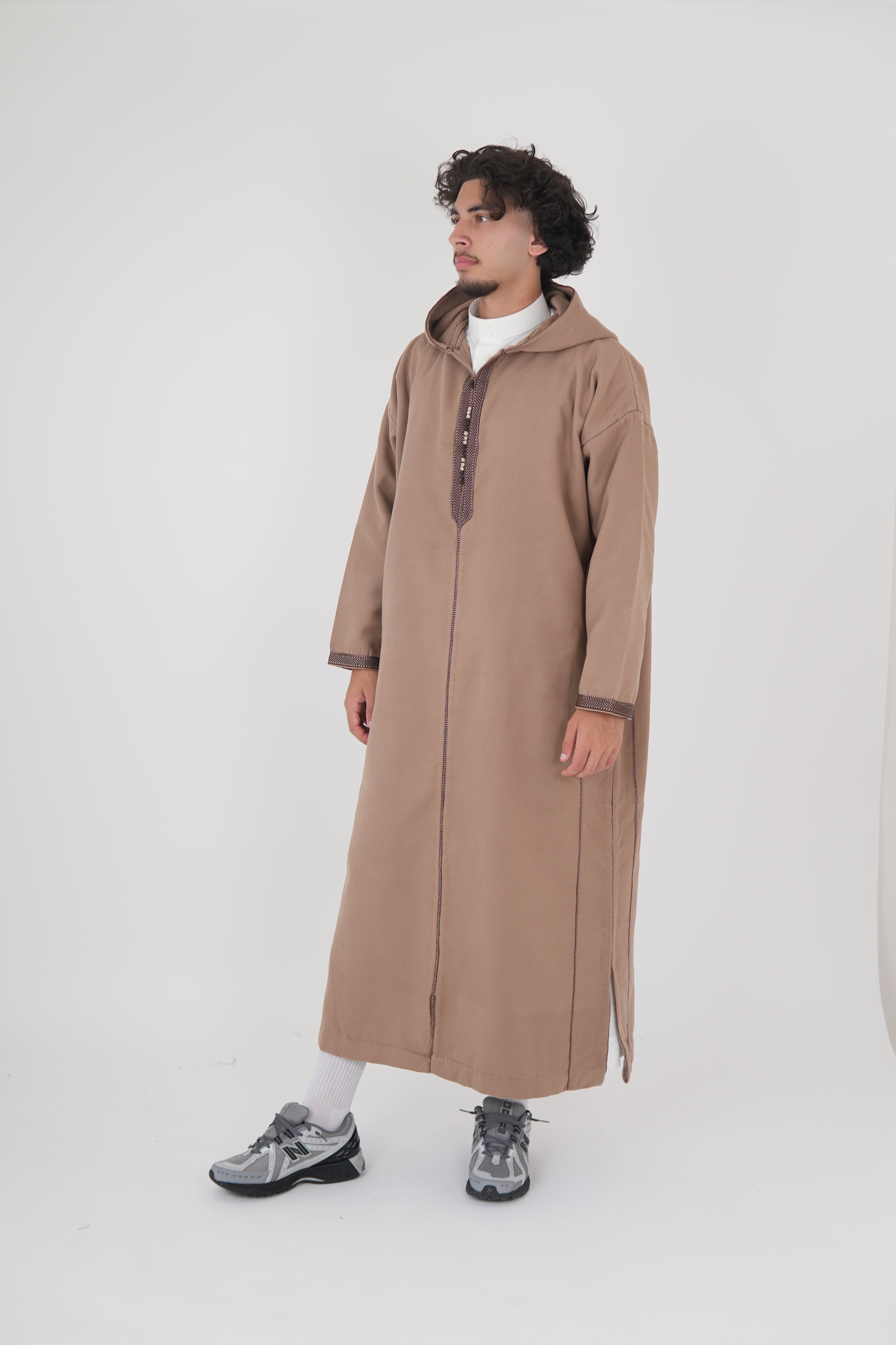 Men’s Beige Moroccan Djellaba – Traditional Hooded Thobe