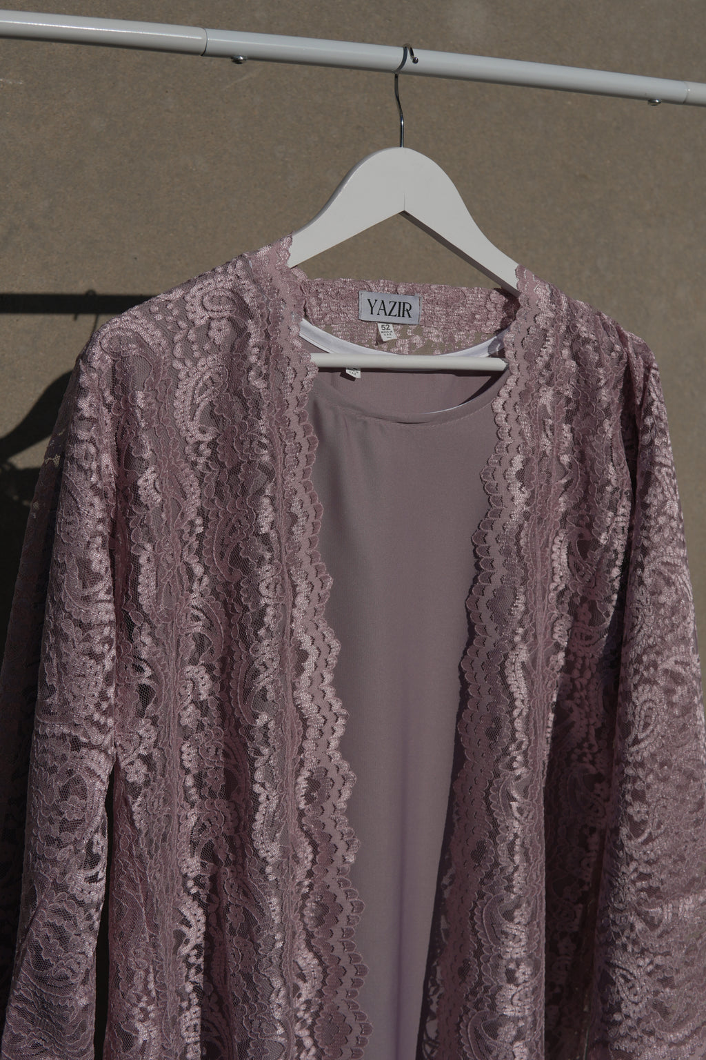 Varelle Netted Lace Abaya 4 Piece Set – Pink Modest Abaya with Hijab, Slip Dress & Rope