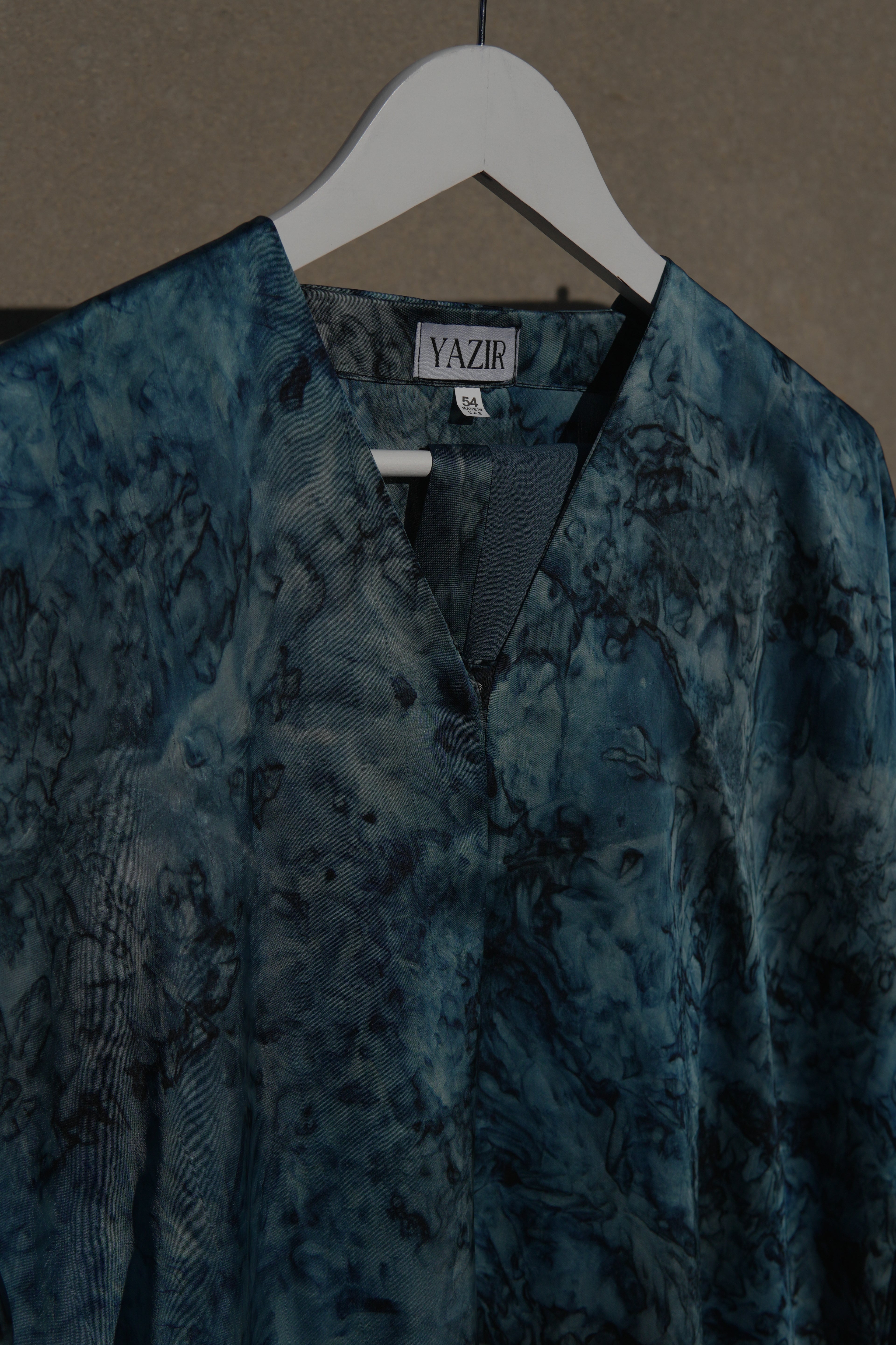 Avenra Printed Abaya 2 Piece Set – Teal Marble Modest Abaya with Hijab