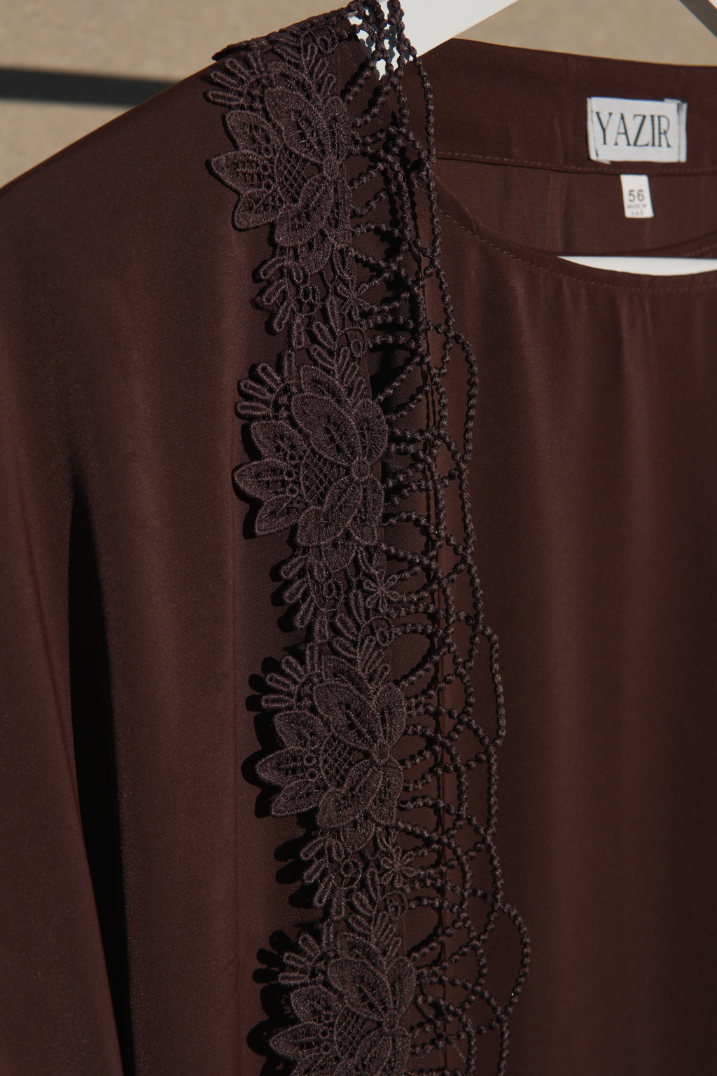 Nayelle Lace Abaya 4 Piece Set – Brown Abaya with Hijab, Slip Dress & Rope
