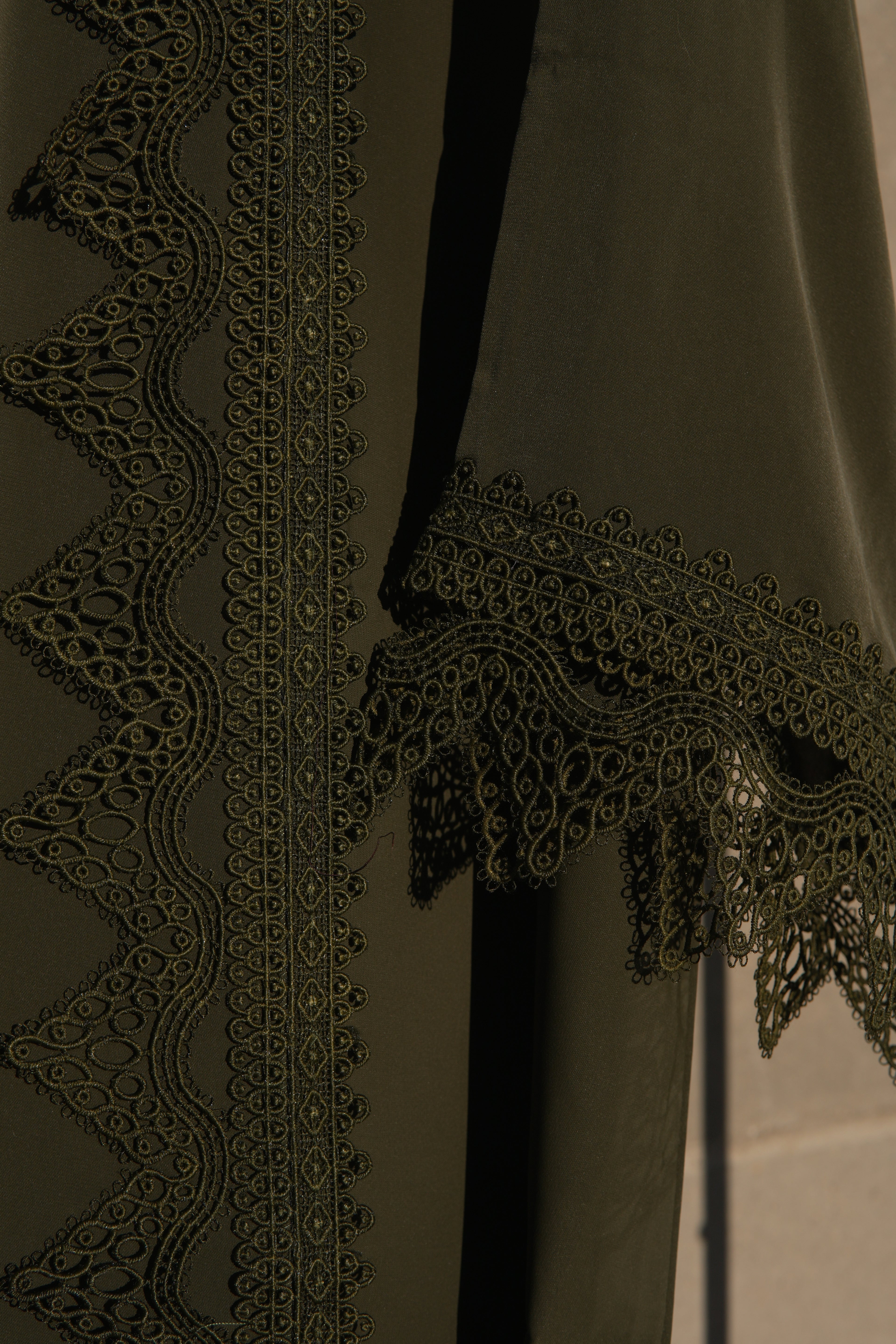 Sereen Lace Abaya 4 Piece Set – Olive Green Modest Abaya with Hijab, Slip Dress & Robe