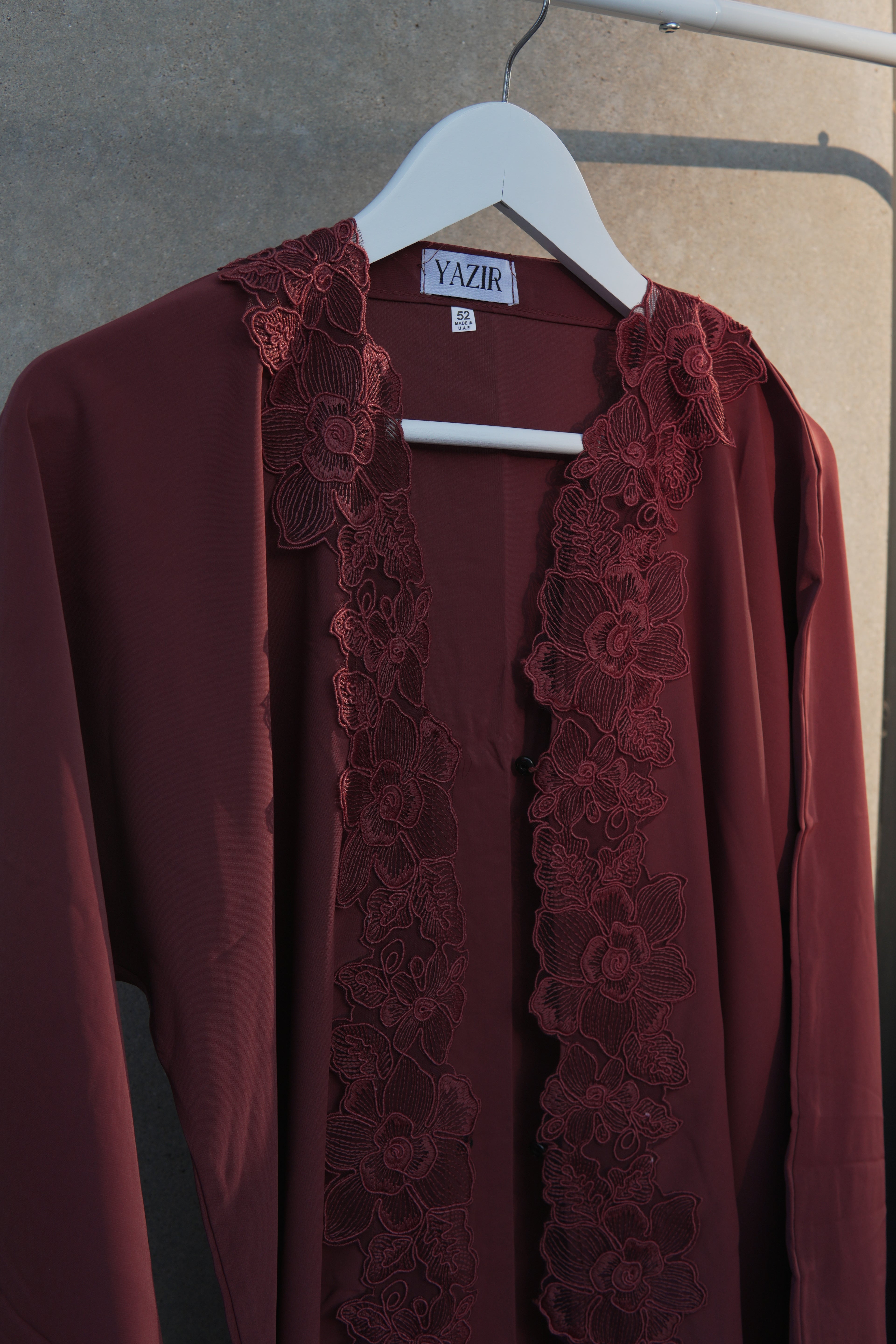 Ayla Floral Abaya 3 Piece Set – Maroon Abaya with Hijab & Rope