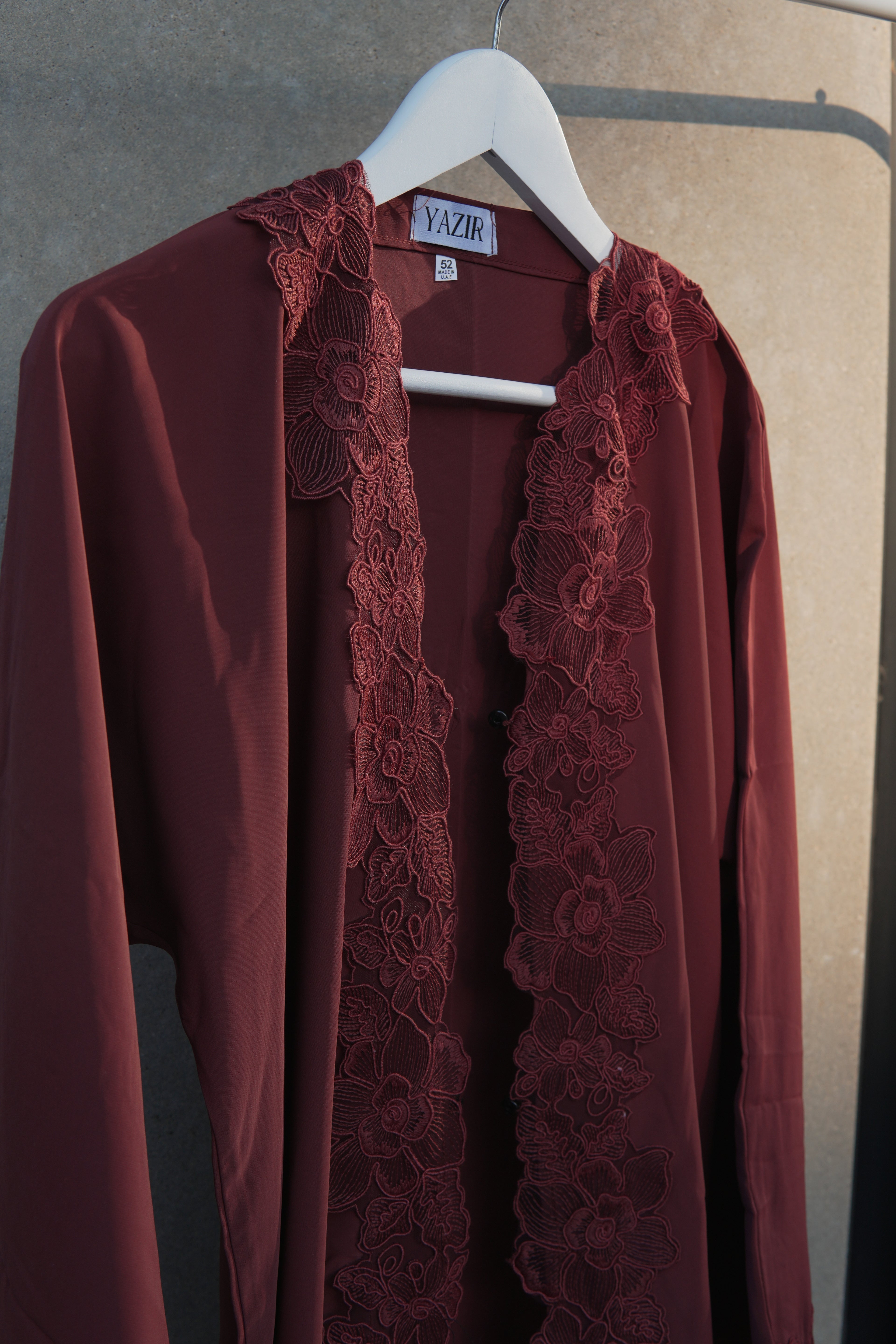 Ayla Floral Abaya 3 Piece Set – Maroon Abaya with Hijab & Rope