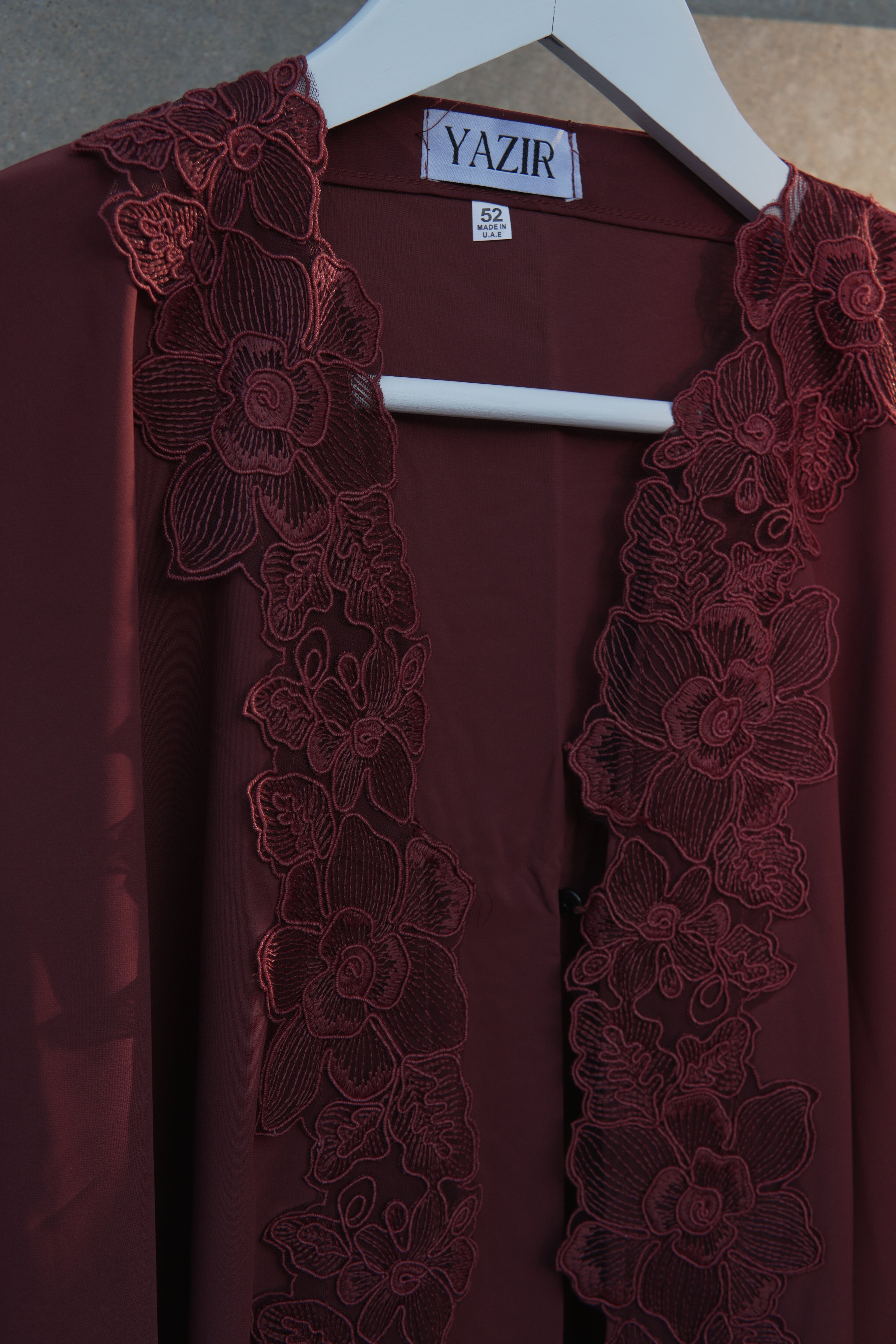 Ayla Floral Abaya 3 Piece Set – Maroon Abaya with Hijab & Rope