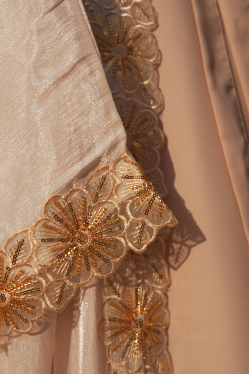 Zareen Embellished Abaya 4 Piece Set – Cream & Gold Abaya with Hijab, Slip Dress & Rope