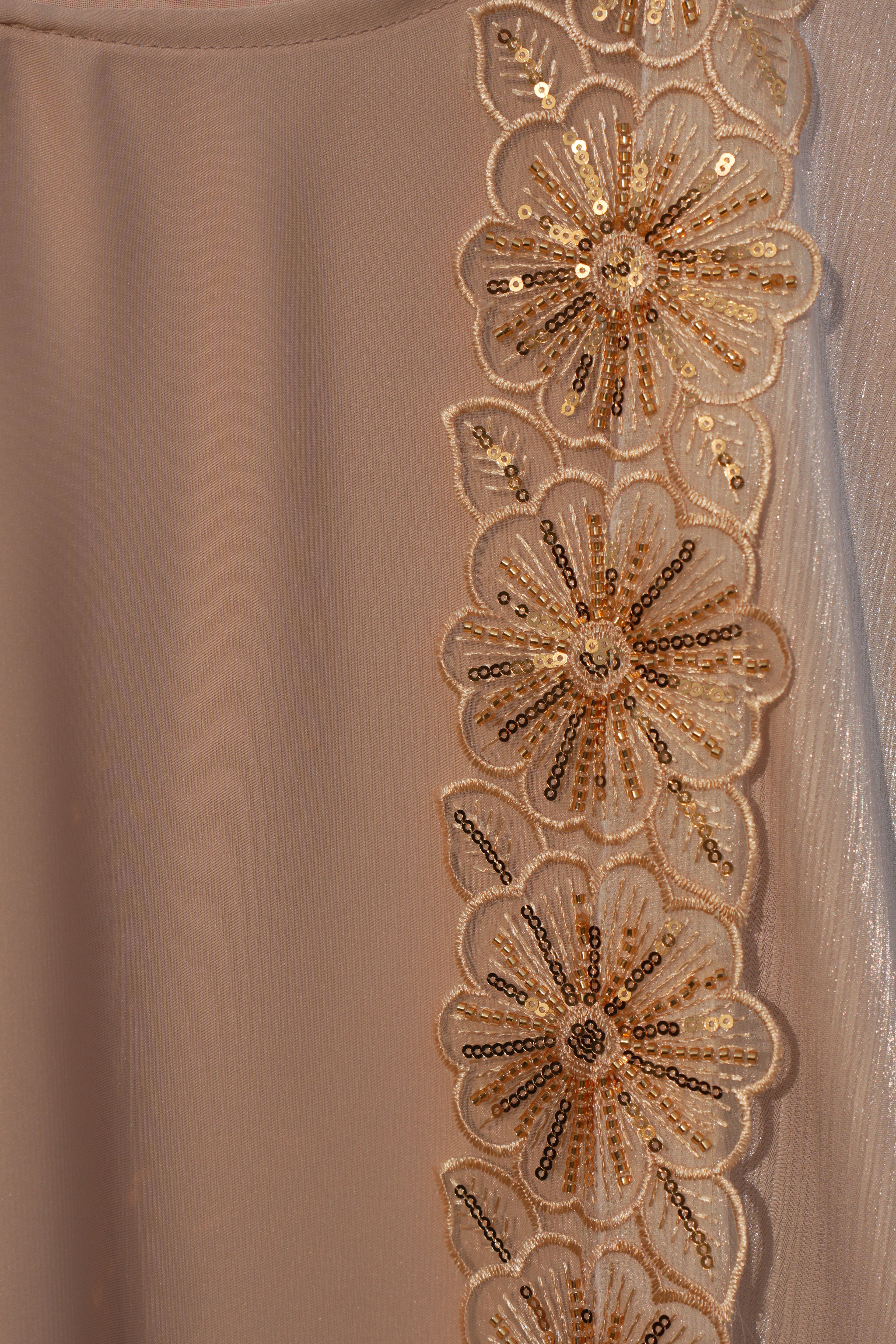 Zareen Embellished Abaya 4 Piece Set – Cream & Gold Abaya with Hijab, Slip Dress & Rope