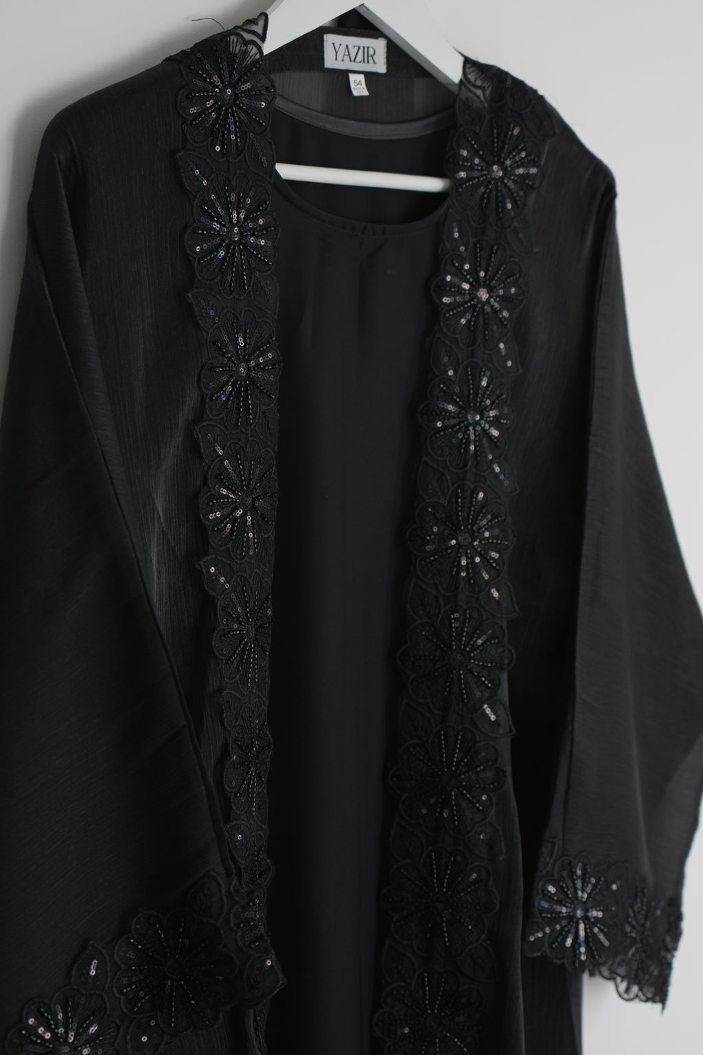 Zareen Embellished Abaya 4 Piece Set – Black Abaya with Hijab, Slip Dress & Rope