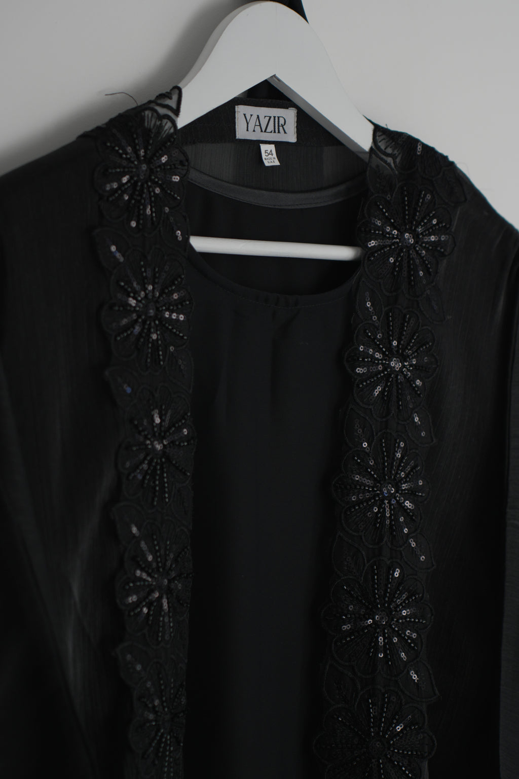 Zareen Embellished Abaya 4 Piece Set – Black Abaya with Hijab, Slip Dress & Rope