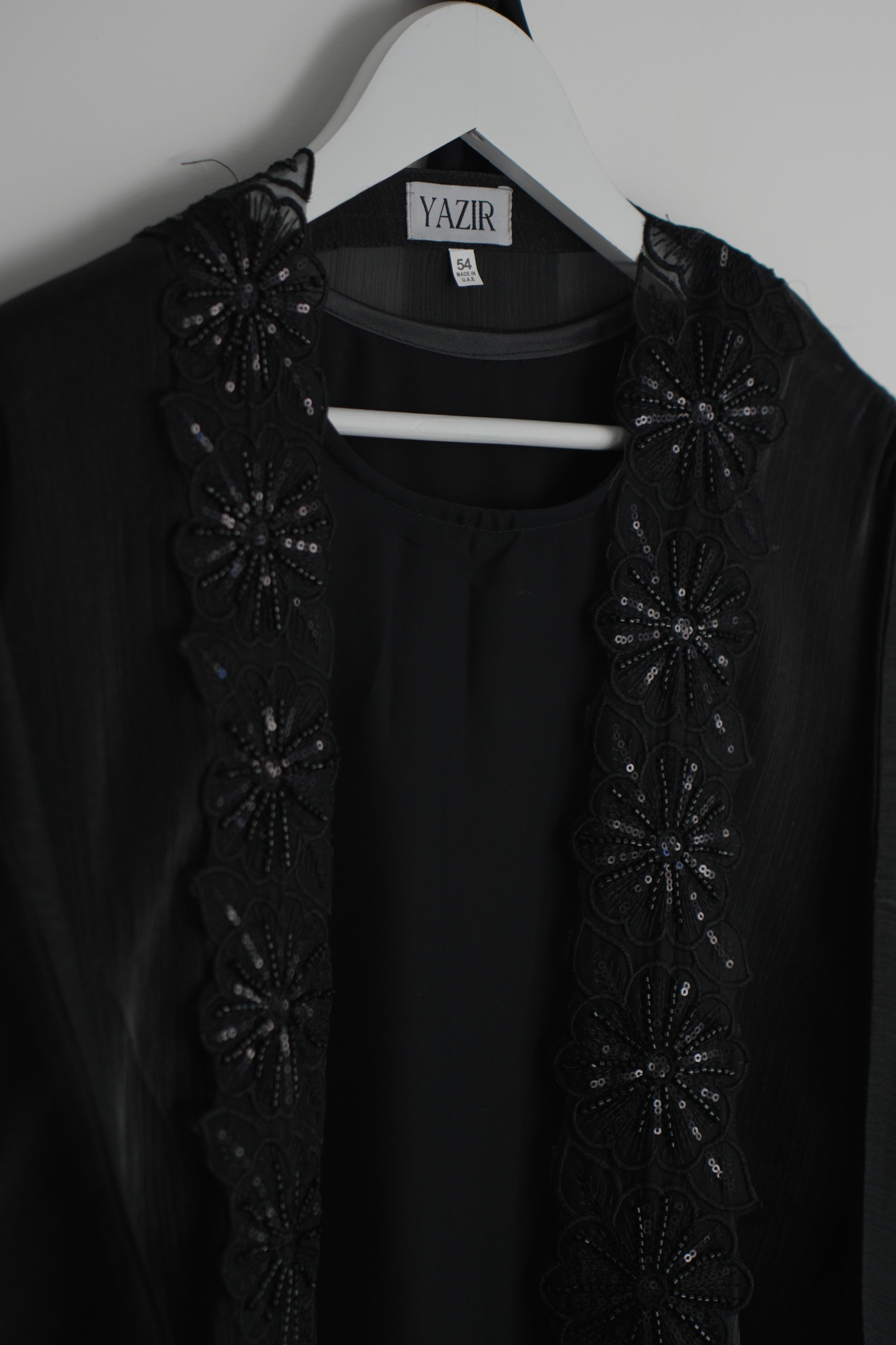 Zareen Embellished Abaya 4 Piece Set – Black Abaya with Hijab, Slip Dress & Rope
