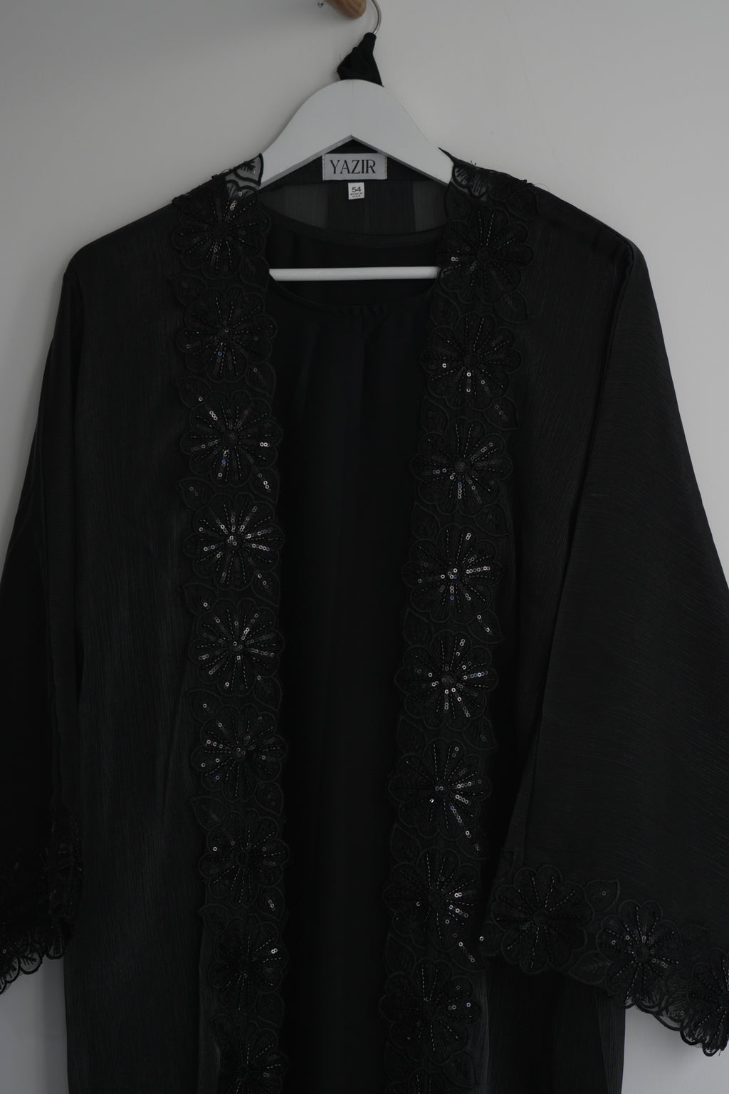 Zareen Embellished Abaya 4 Piece Set – Black Abaya with Hijab, Slip Dress & Rope