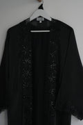 Zareen Embellished Abaya 4 Piece Set – Black Abaya with Hijab, Slip Dress & Rope front view – From #1 Shop YAZIR – YAZIRCO
