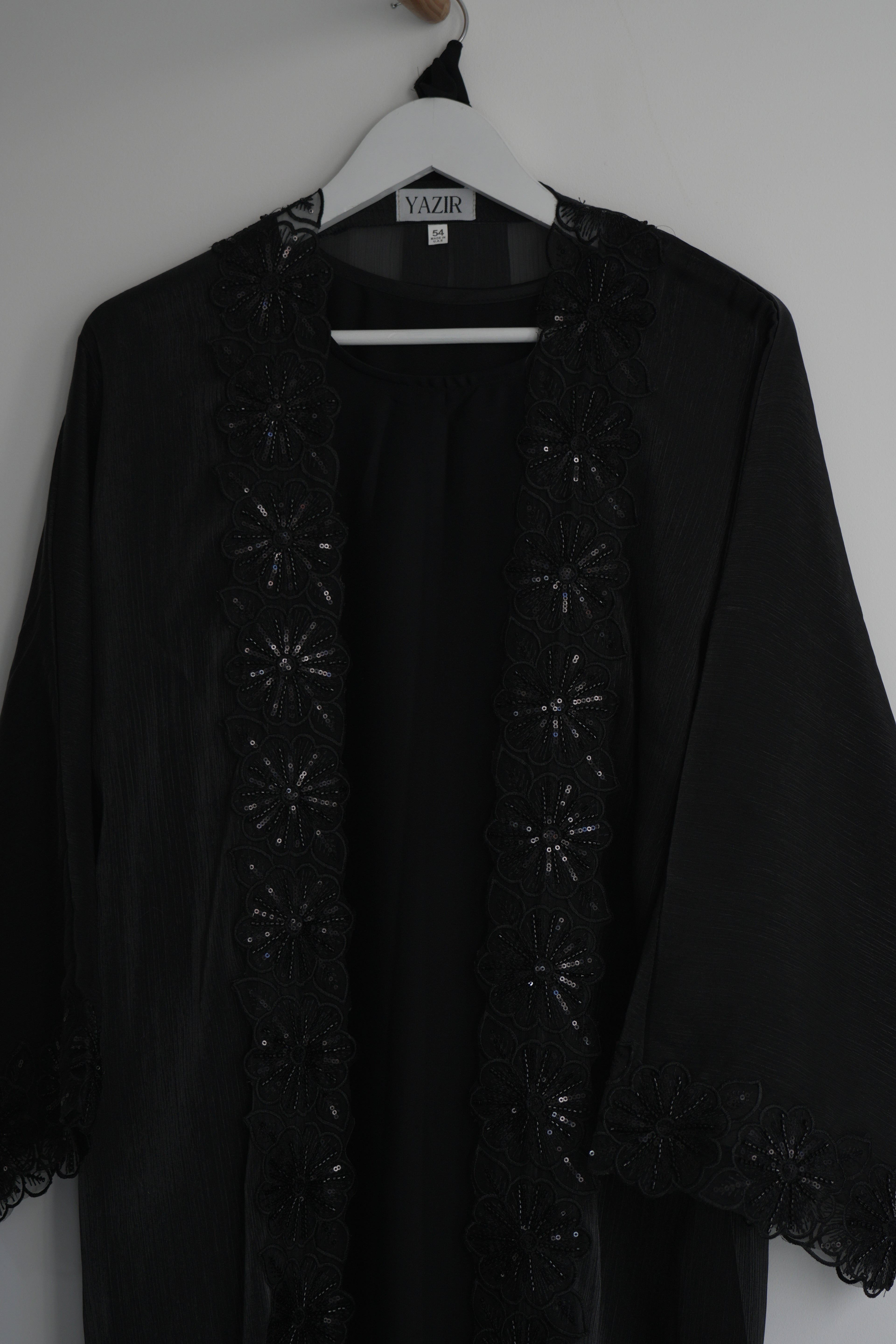 Zareen Embellished Abaya 4 Piece Set – Black Abaya with Hijab, Slip Dress & Rope