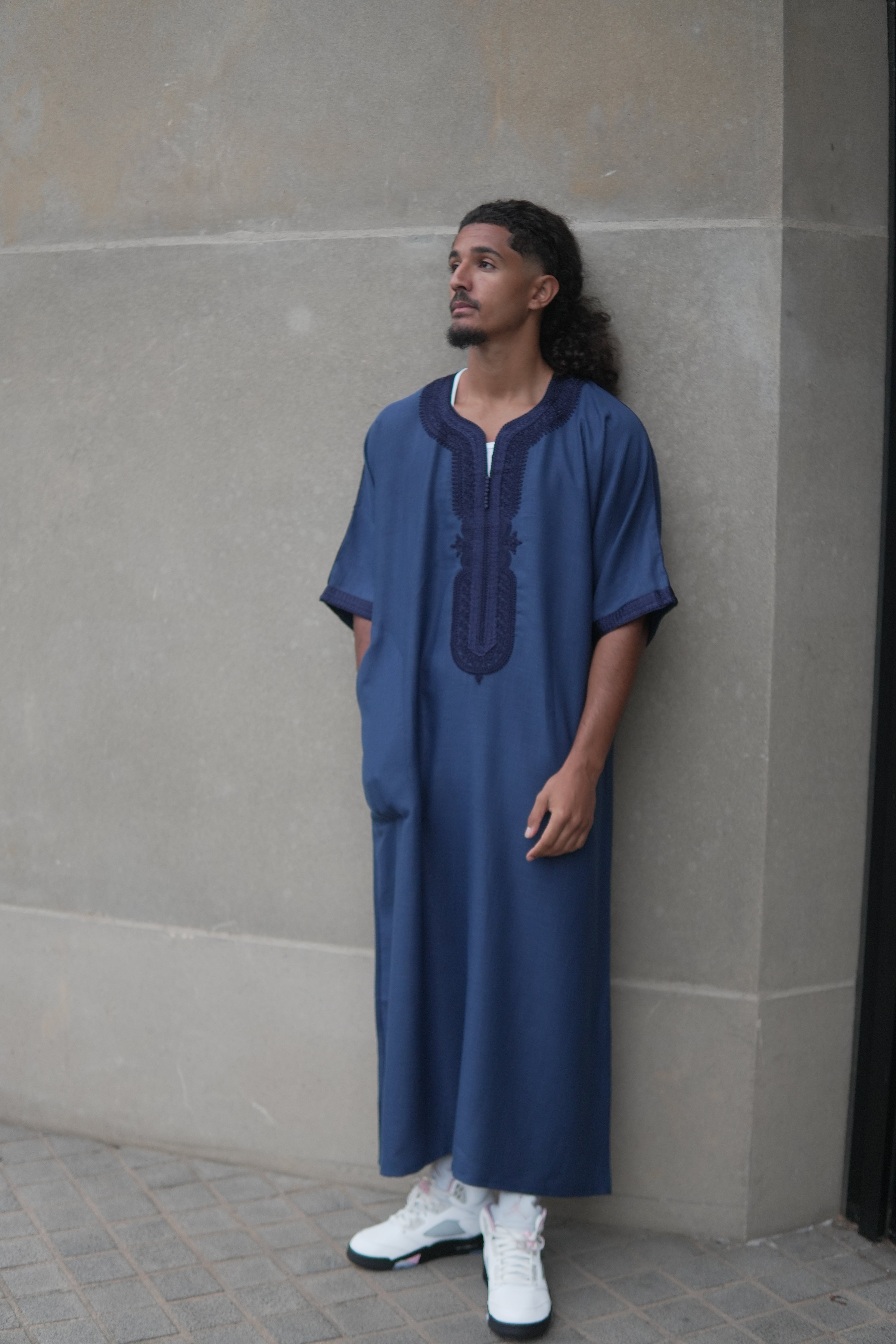 Men's Linen Moroccan Navy Gandoura