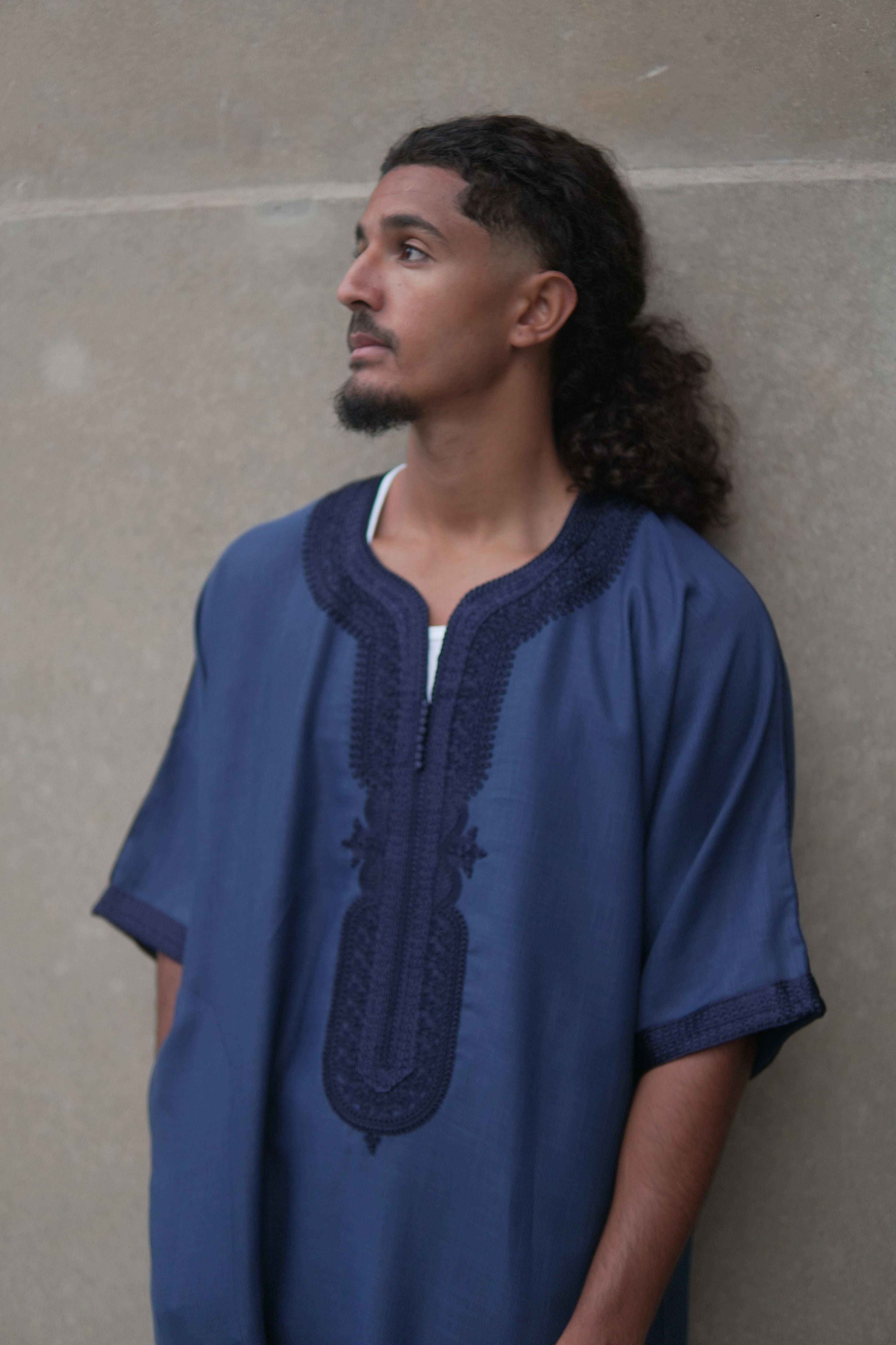 Men's Linen Moroccan Navy Gandoura