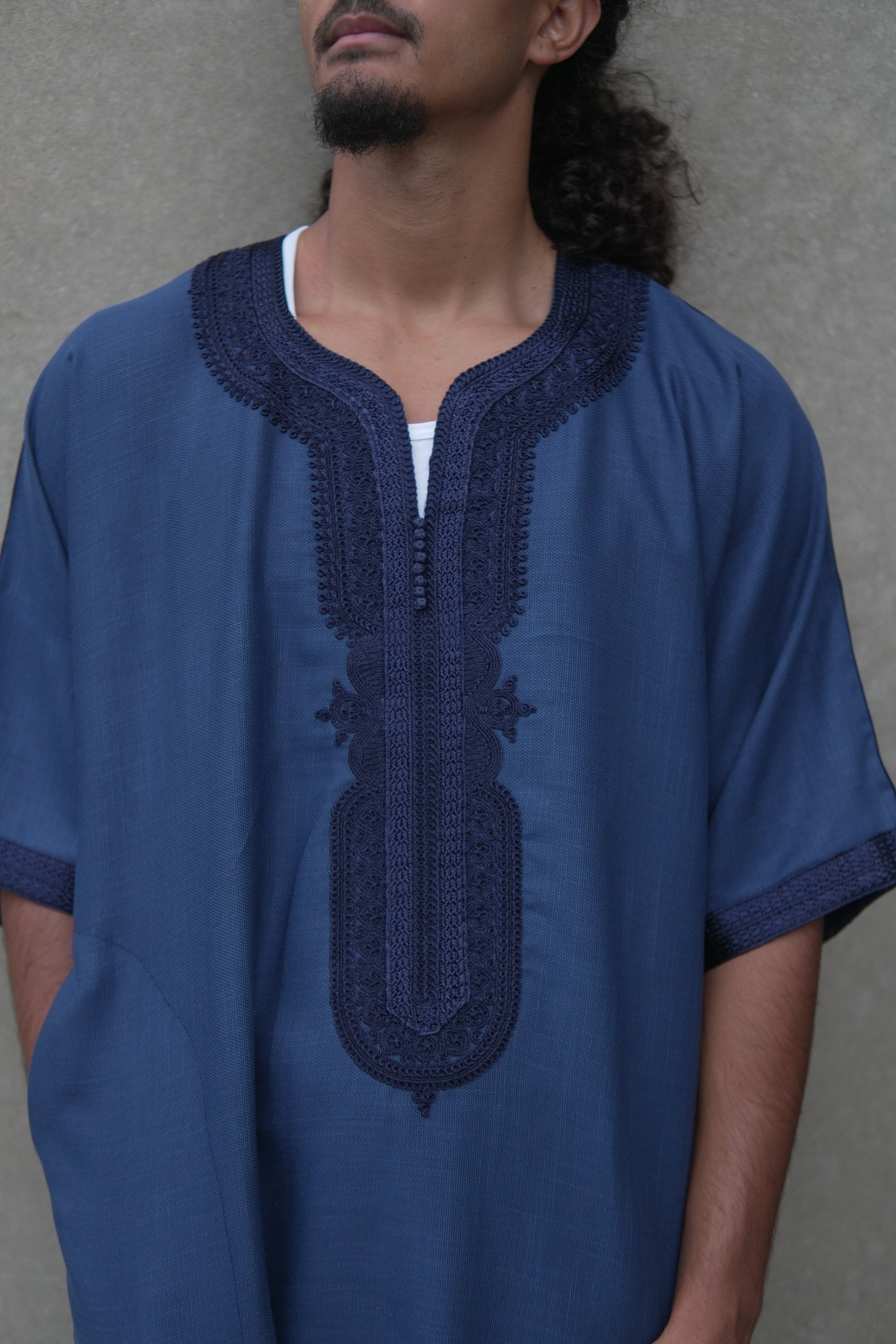 Men's Linen Moroccan Navy Gandoura