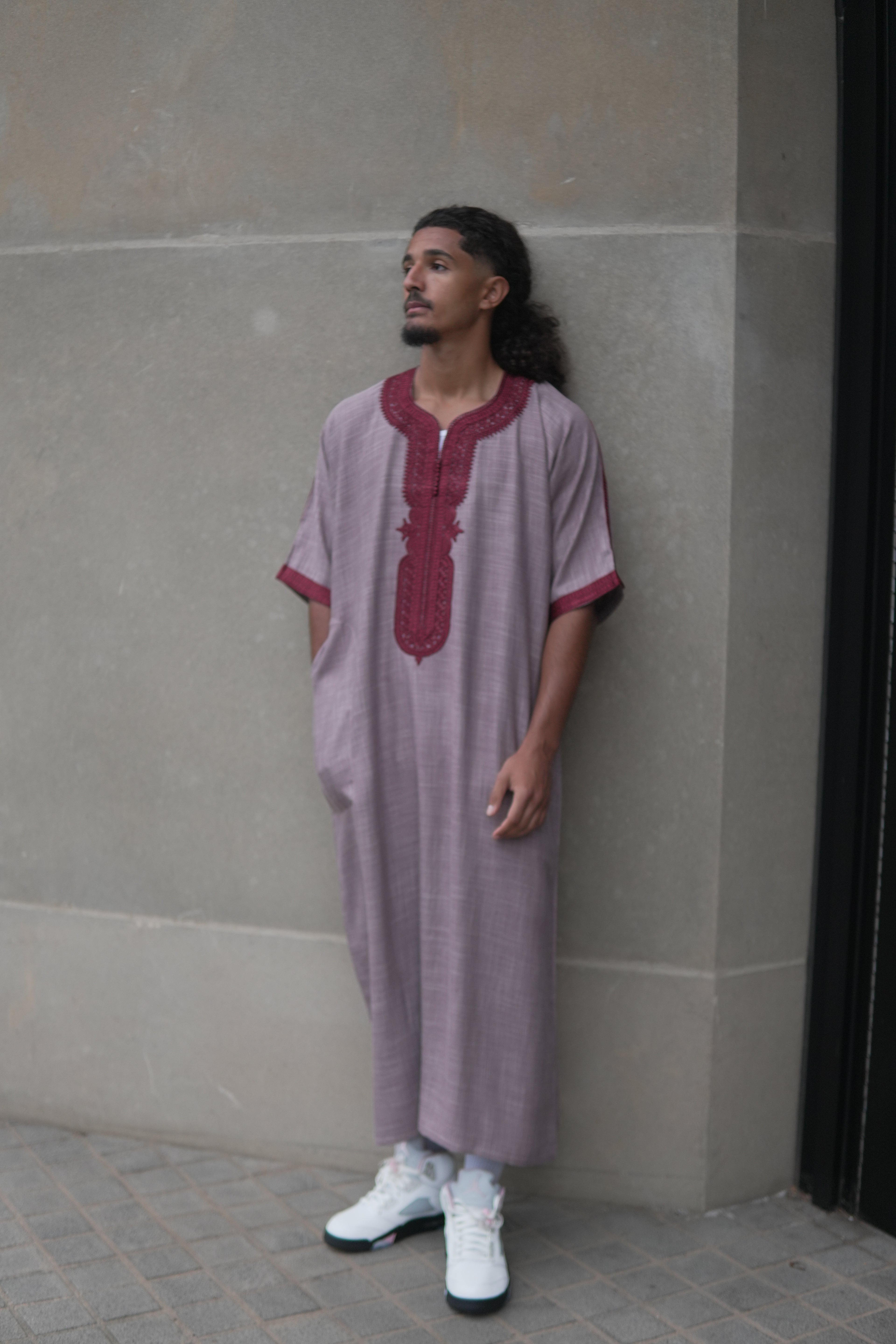 Men's Linen Moroccan Maroon Gandoura