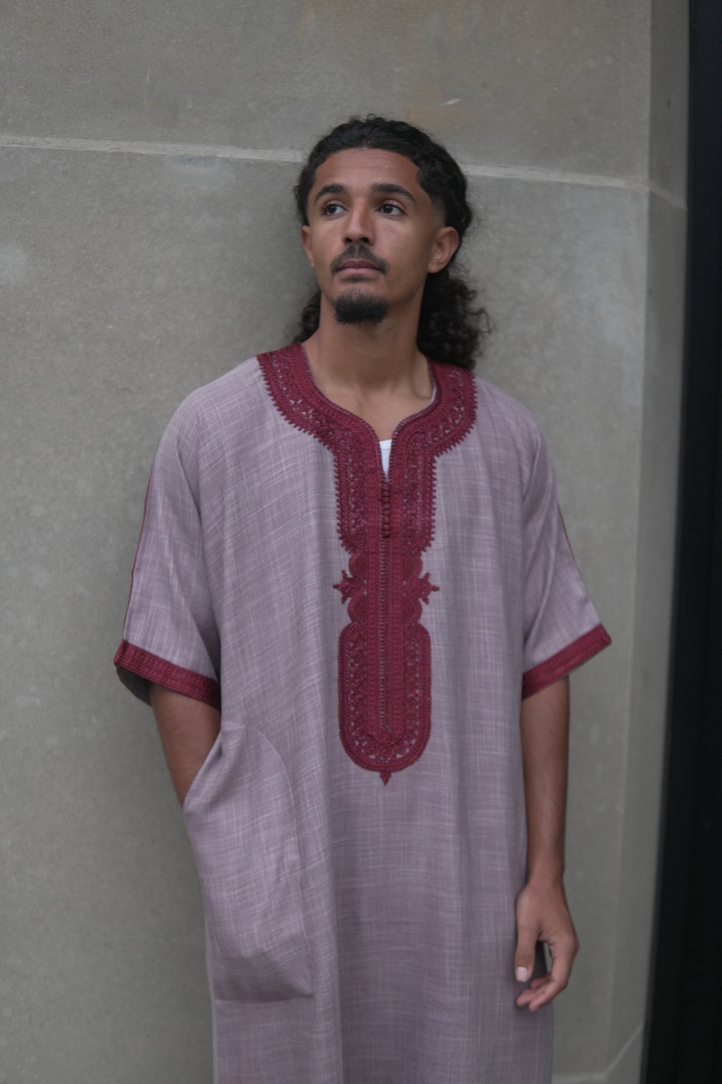 Men's Linen Moroccan Maroon Gandoura