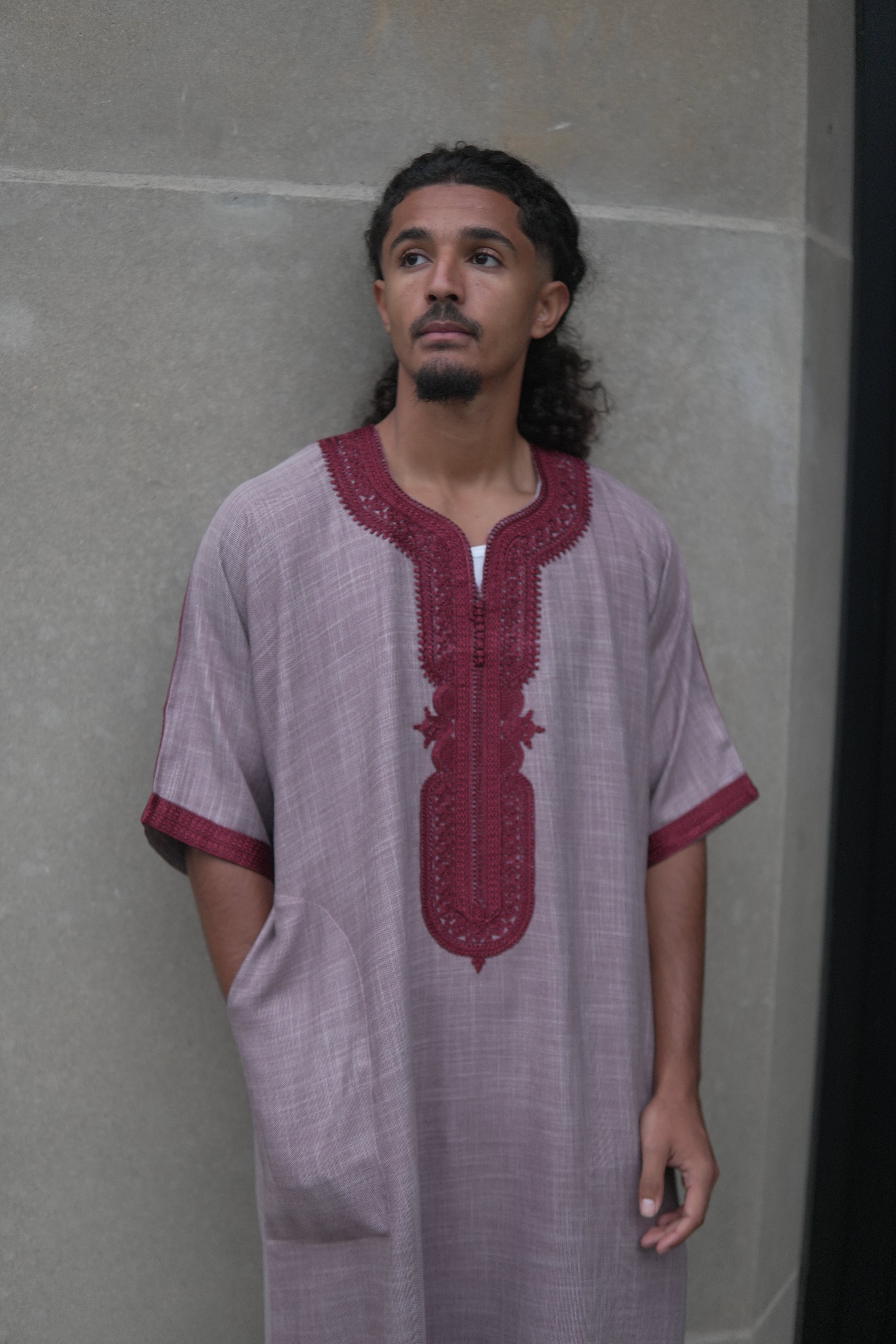 Men's Linen Moroccan Maroon Gandoura
