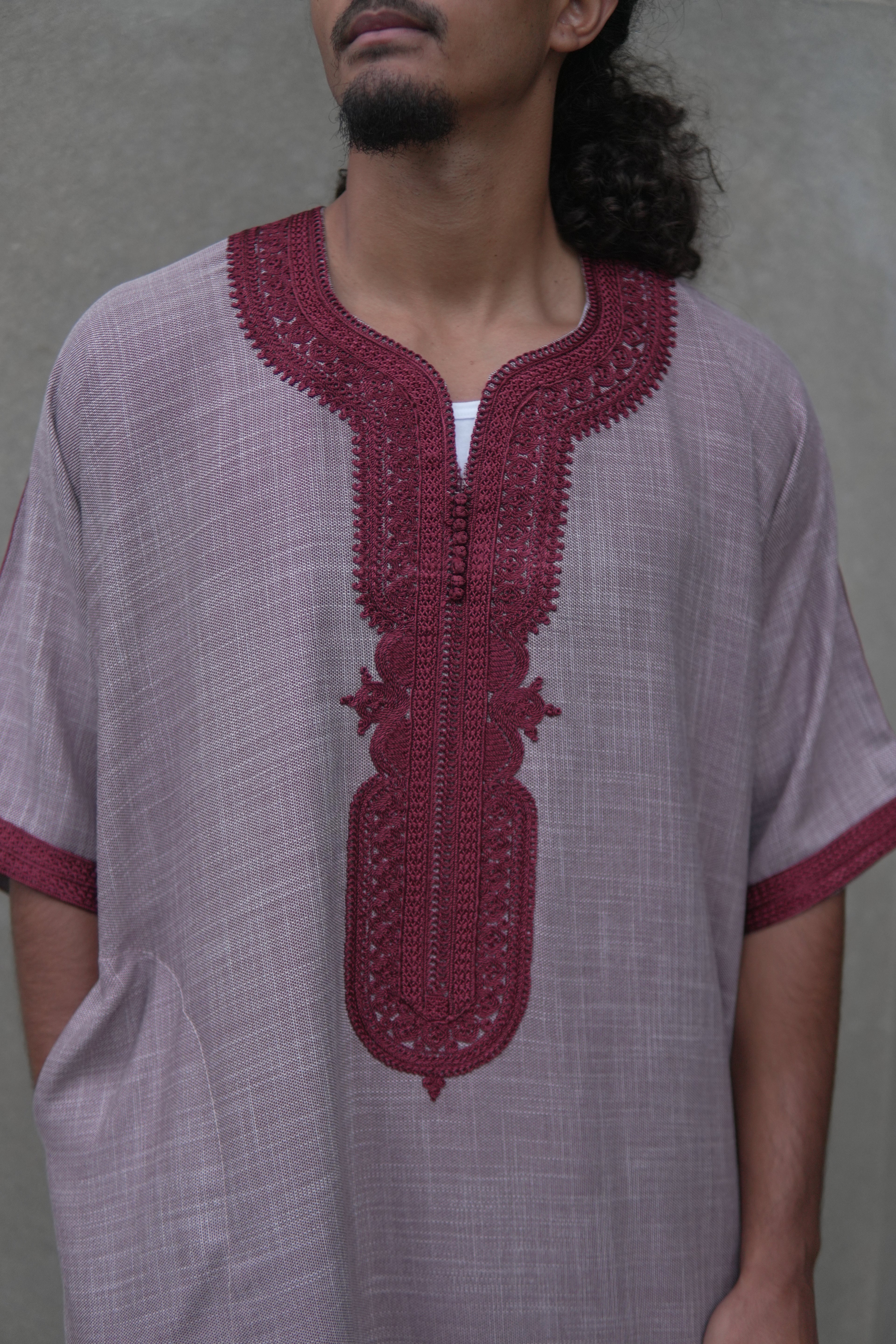 Men's Linen Moroccan Maroon Gandoura