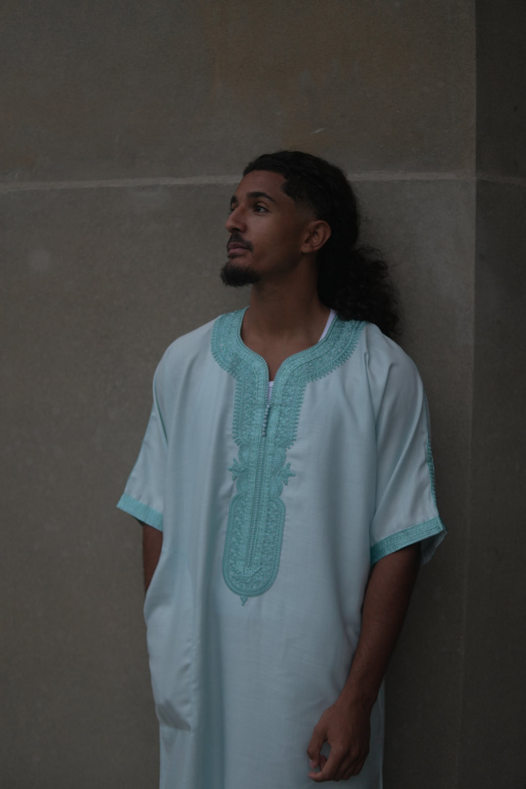 Men's Linen Moroccan Teal Gandoura