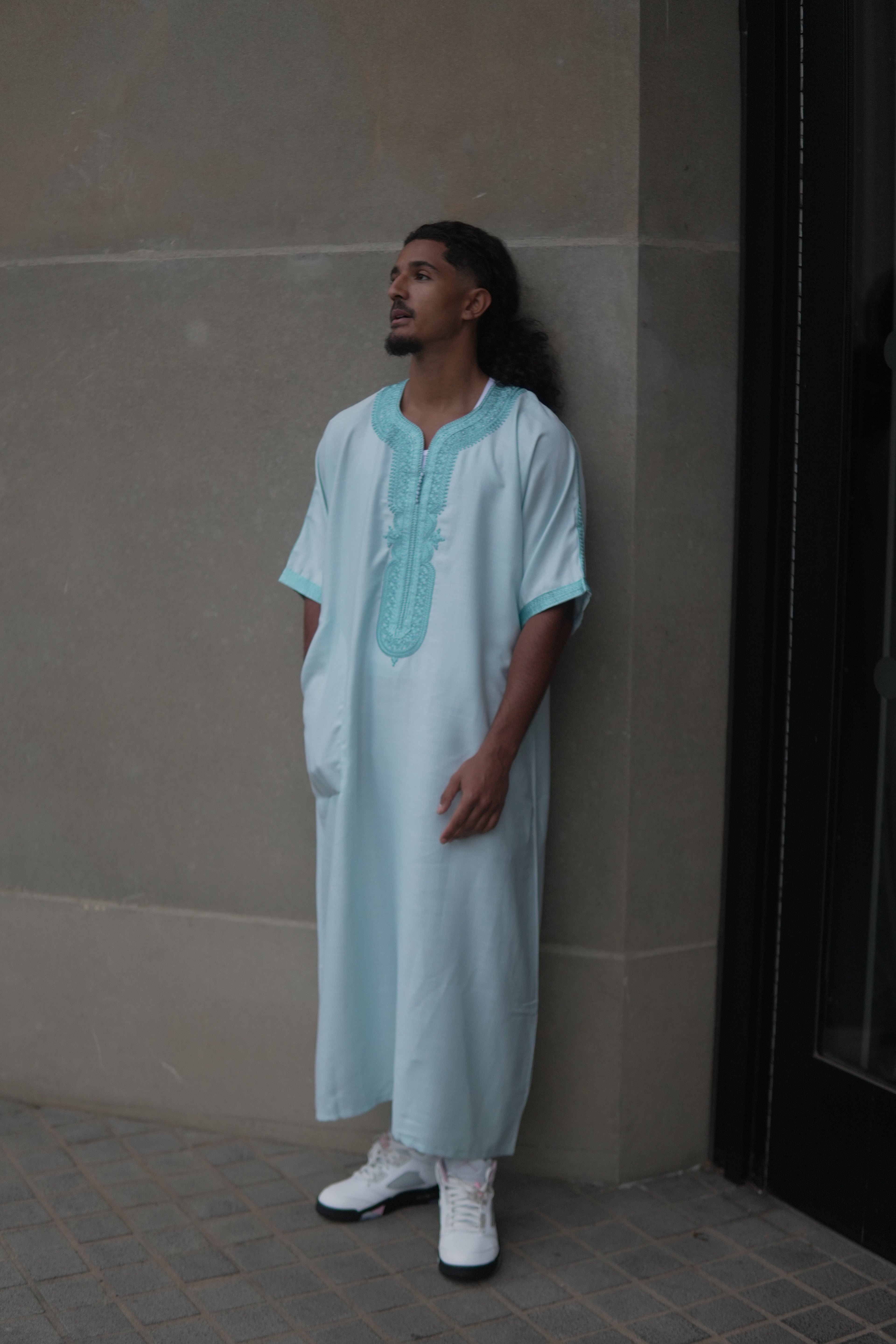 Men's Linen Moroccan Teal Gandoura