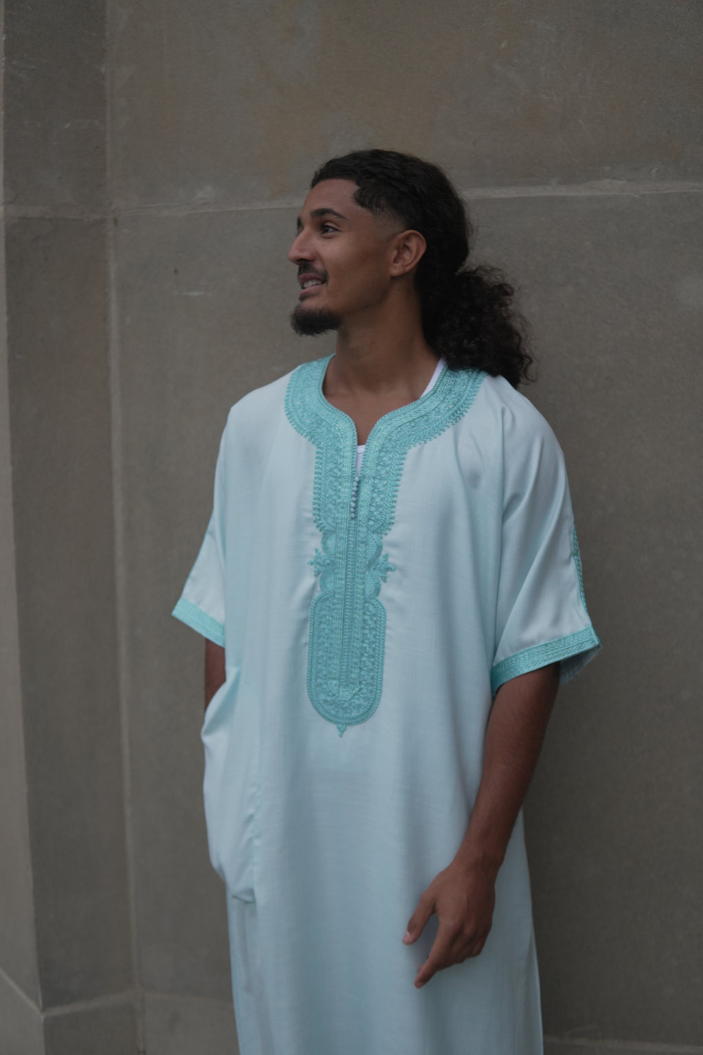 Men's Linen Moroccan Teal Gandoura