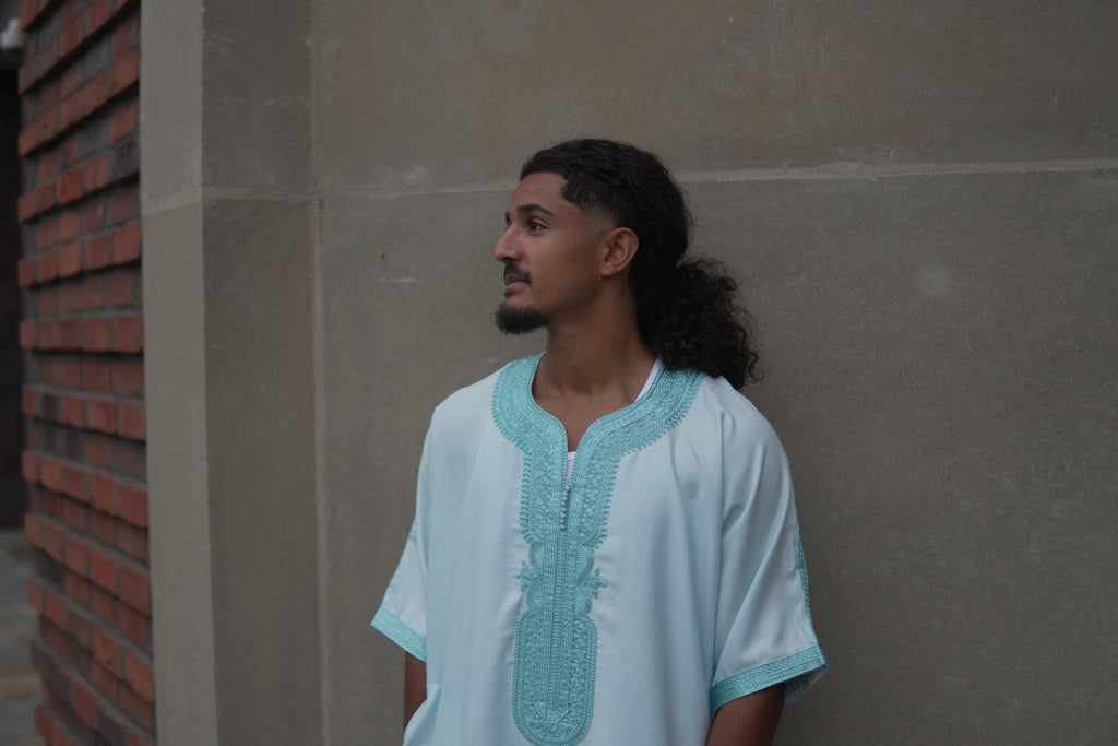 Men's Linen Moroccan Teal Gandoura