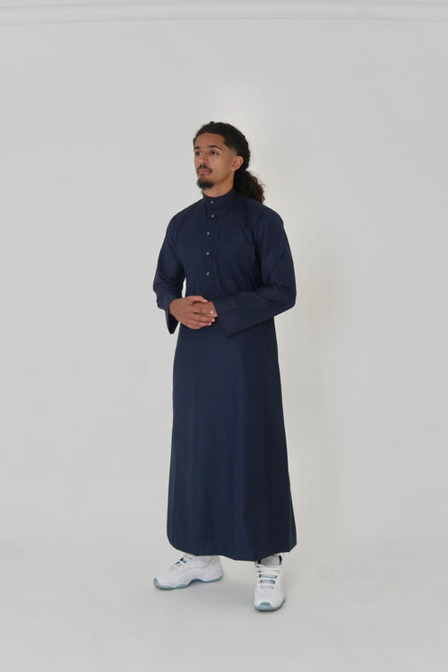 Classic Navy Saudi Thobe front view – From #1 Shop YAZIR – YAZIRCO