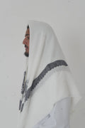 White & Grey Yemeni Shemagh front view – From #1 Shop YAZIR – YAZIRCO