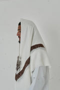 White & Dark Brown Yemeni Shemagh front view – From #1 Shop YAZIR – YAZIRCO