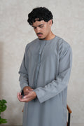 Luxury Grey Lightweight Zibda Emirati Thobe front view – From #1 Shop YAZIR – YAZIRCO