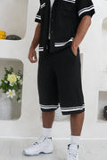 Men’s Black Crochet Knit Awrah Shorts front view – From #1 Shop YAZIR – YAZIRCO