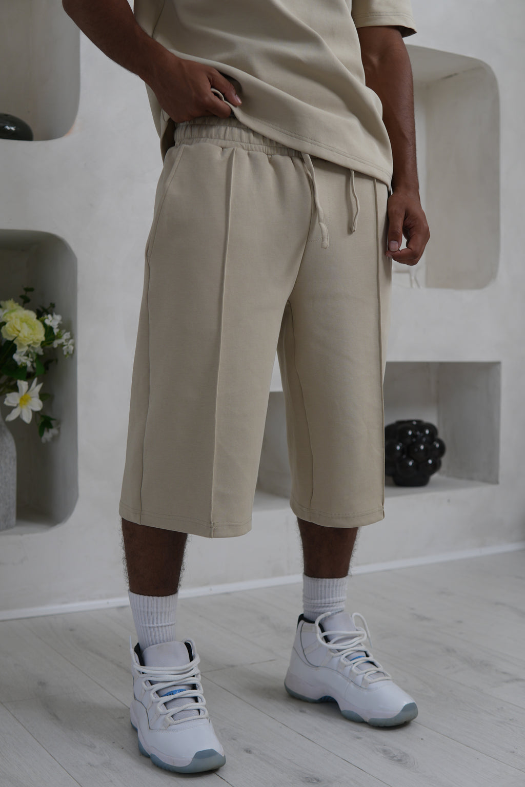 Men's Luxe Beige Knee Length Shorts
