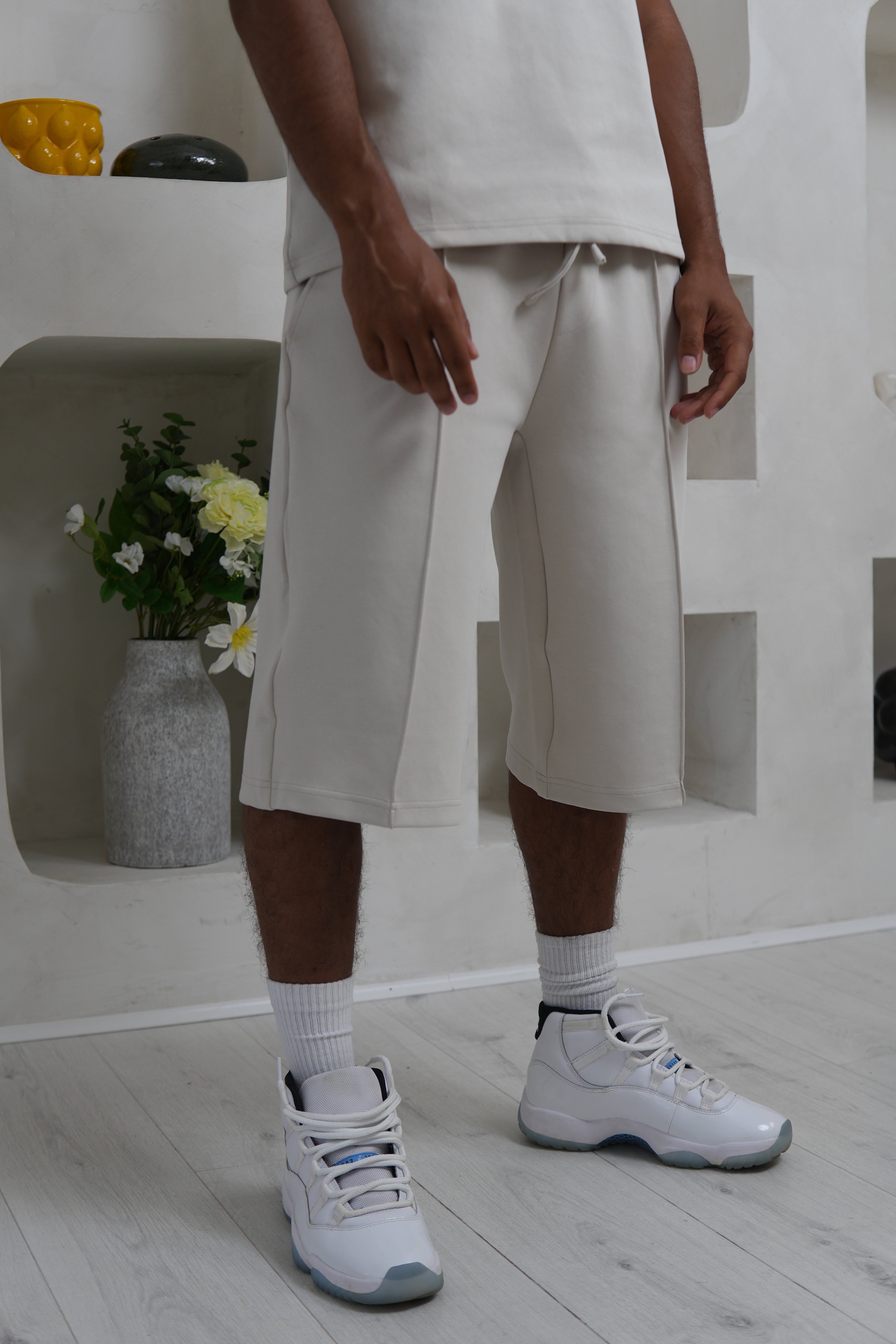 Men's Luxe Cream Knee Length Shorts