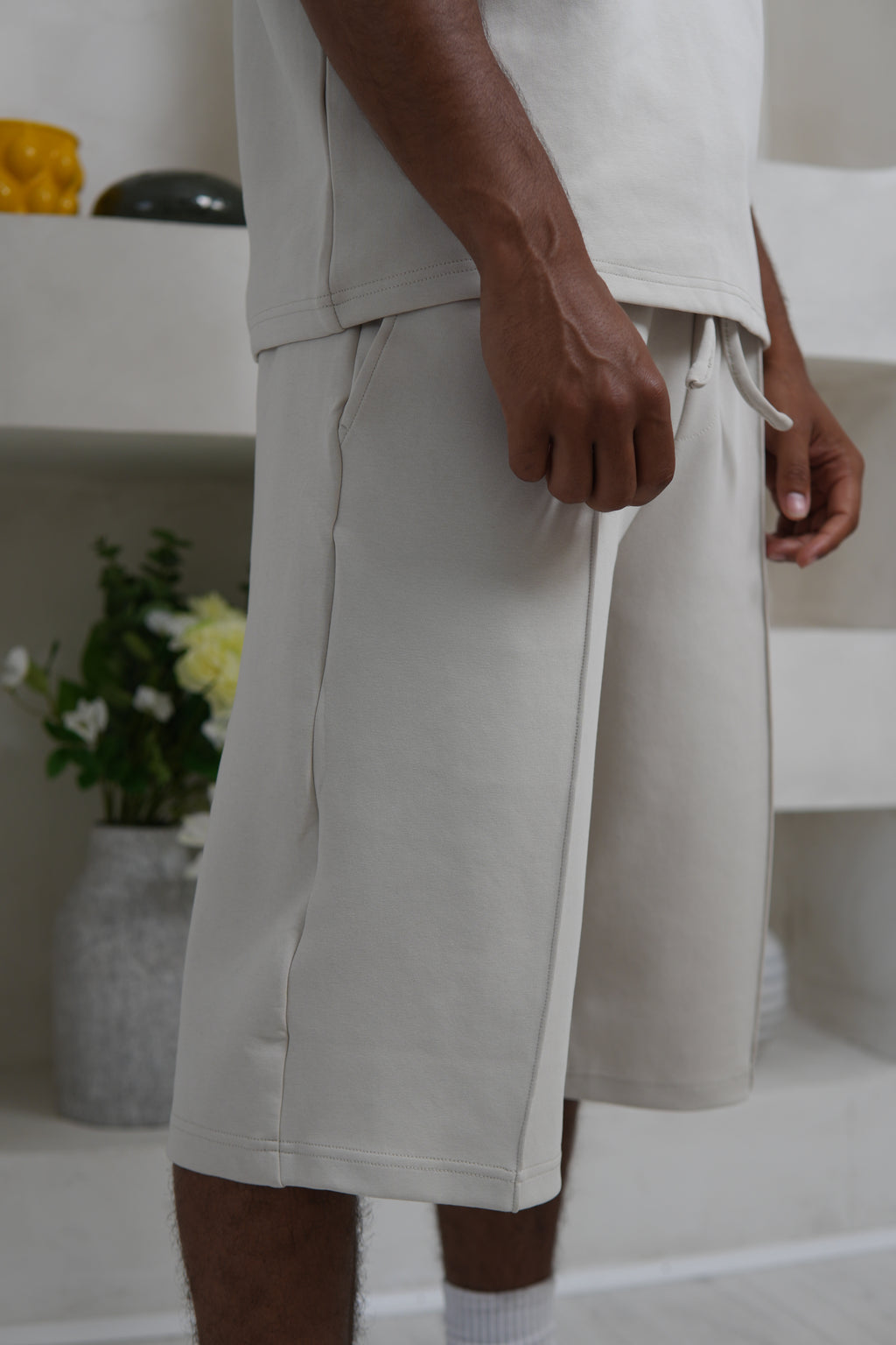 Men's Luxe Cream Knee Length Shorts