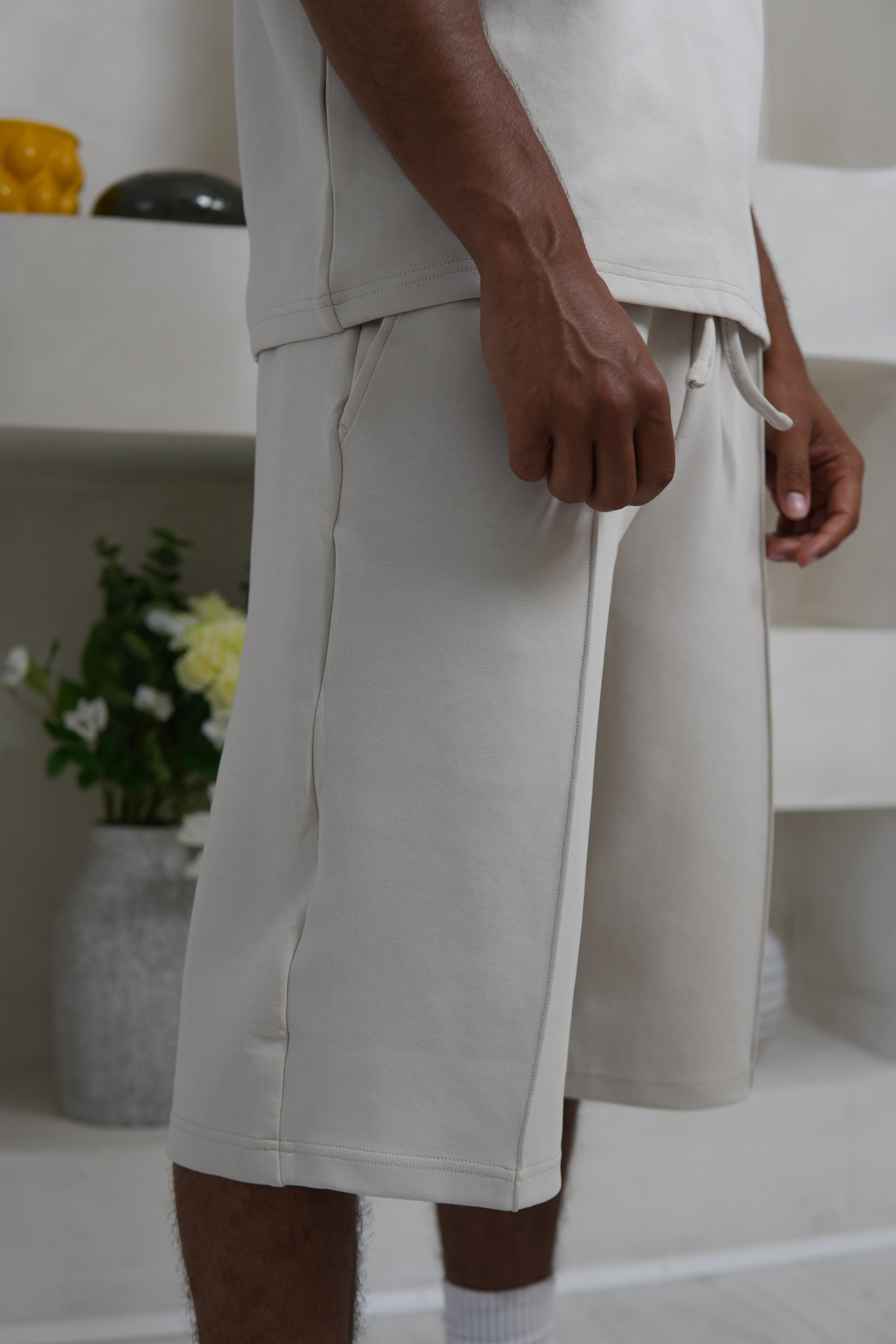 Men's Luxe Cream Knee Length Shorts