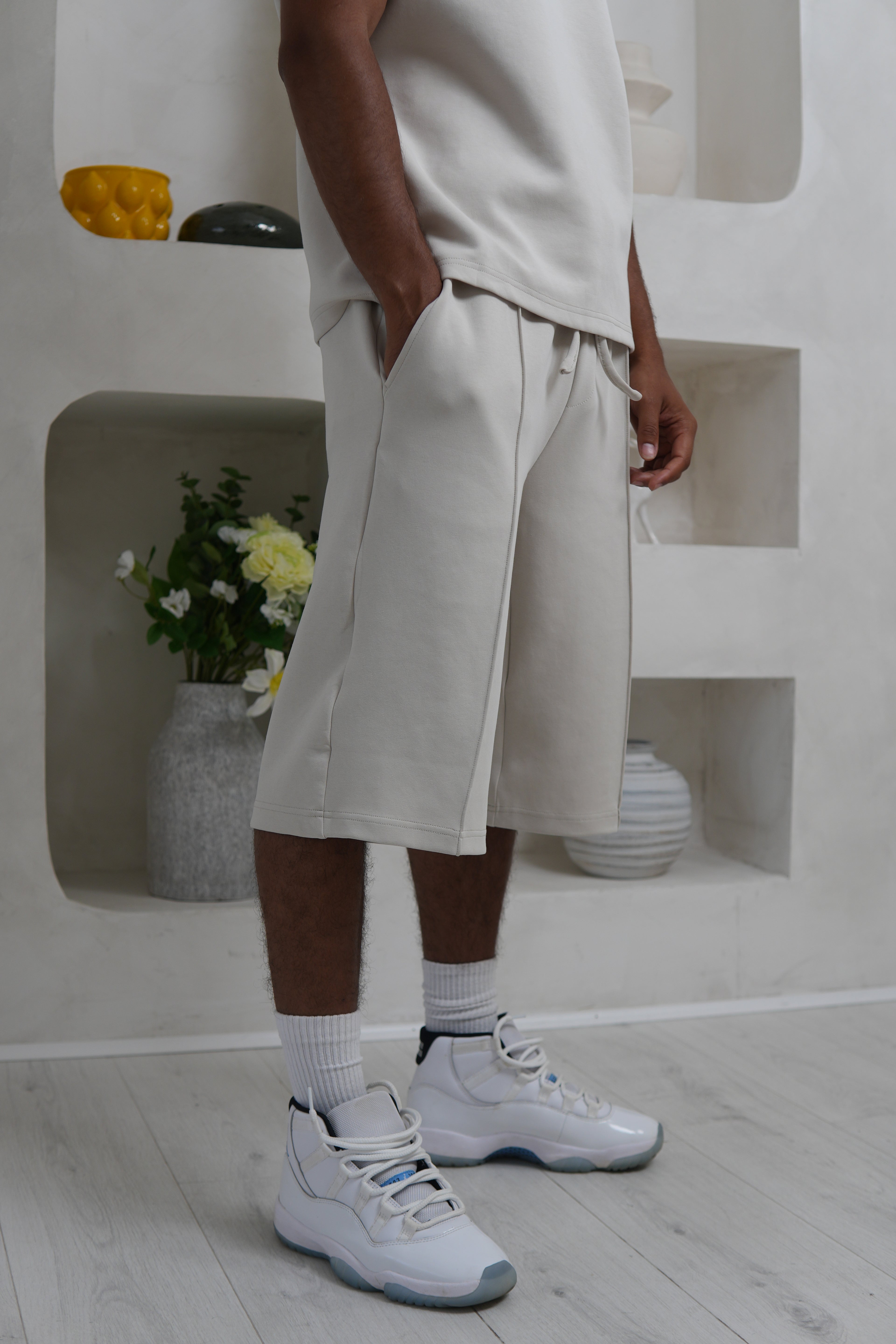 Men's Luxe Cream Knee Length Shorts