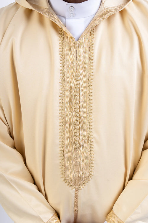 Beige Hooded Djellaba front view – From #1 Shop YAZIR – YAZIRCO