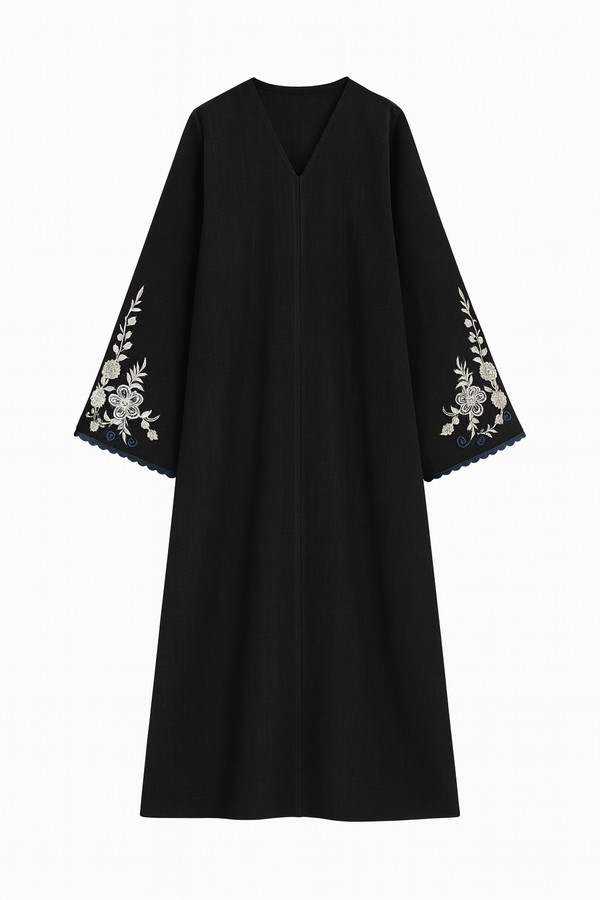 Black Linen Open Abaya + Hijab