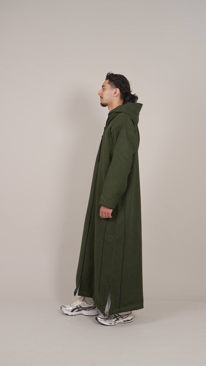 Khaki Green Moroccan Djellaba Thobe - Luxury Jubbah Made in Morocco - YAZIR