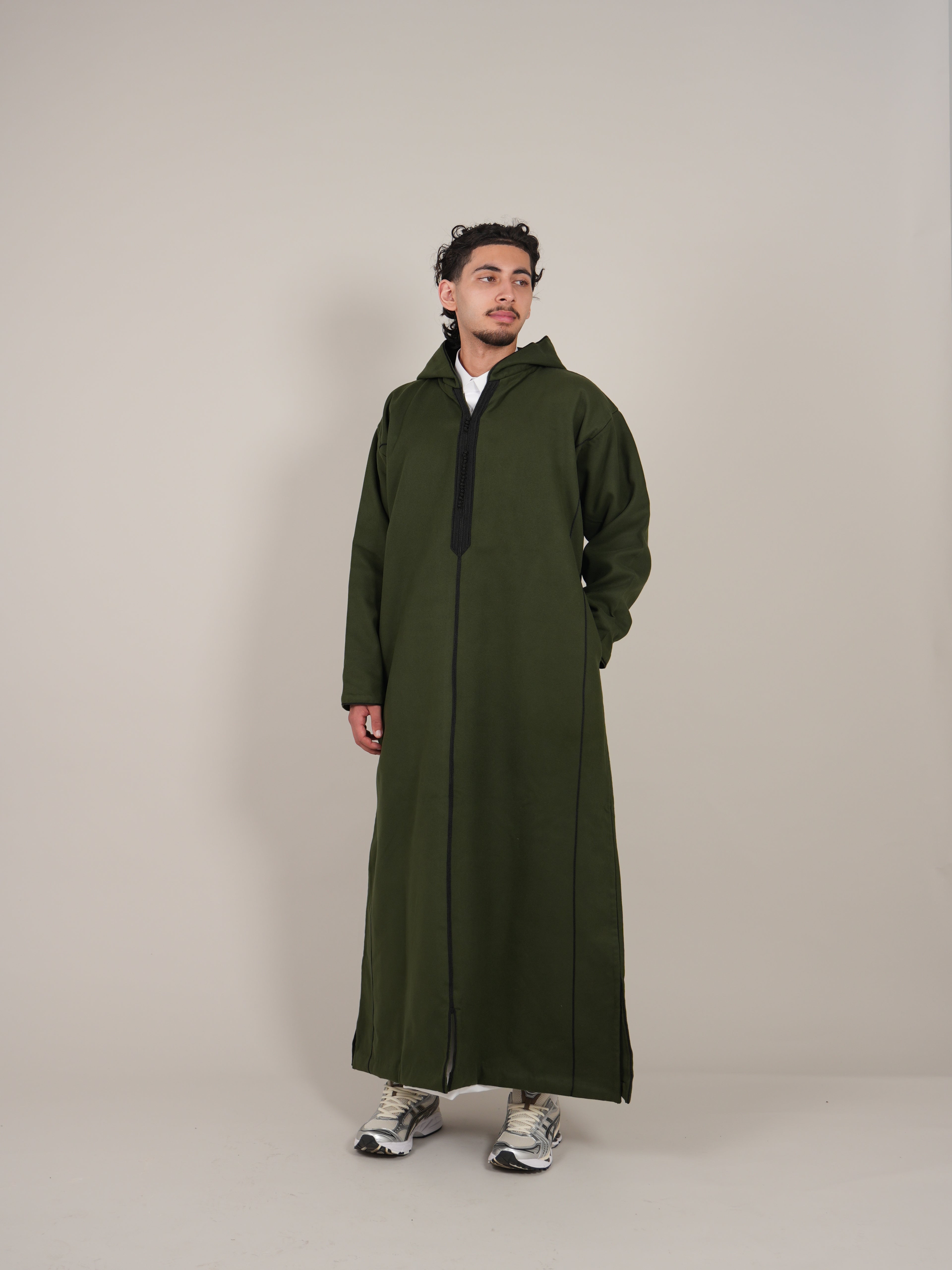 Khaki Green Moroccan Djellaba Thobe - Luxury Jubbah Made in Morocco - YAZIR