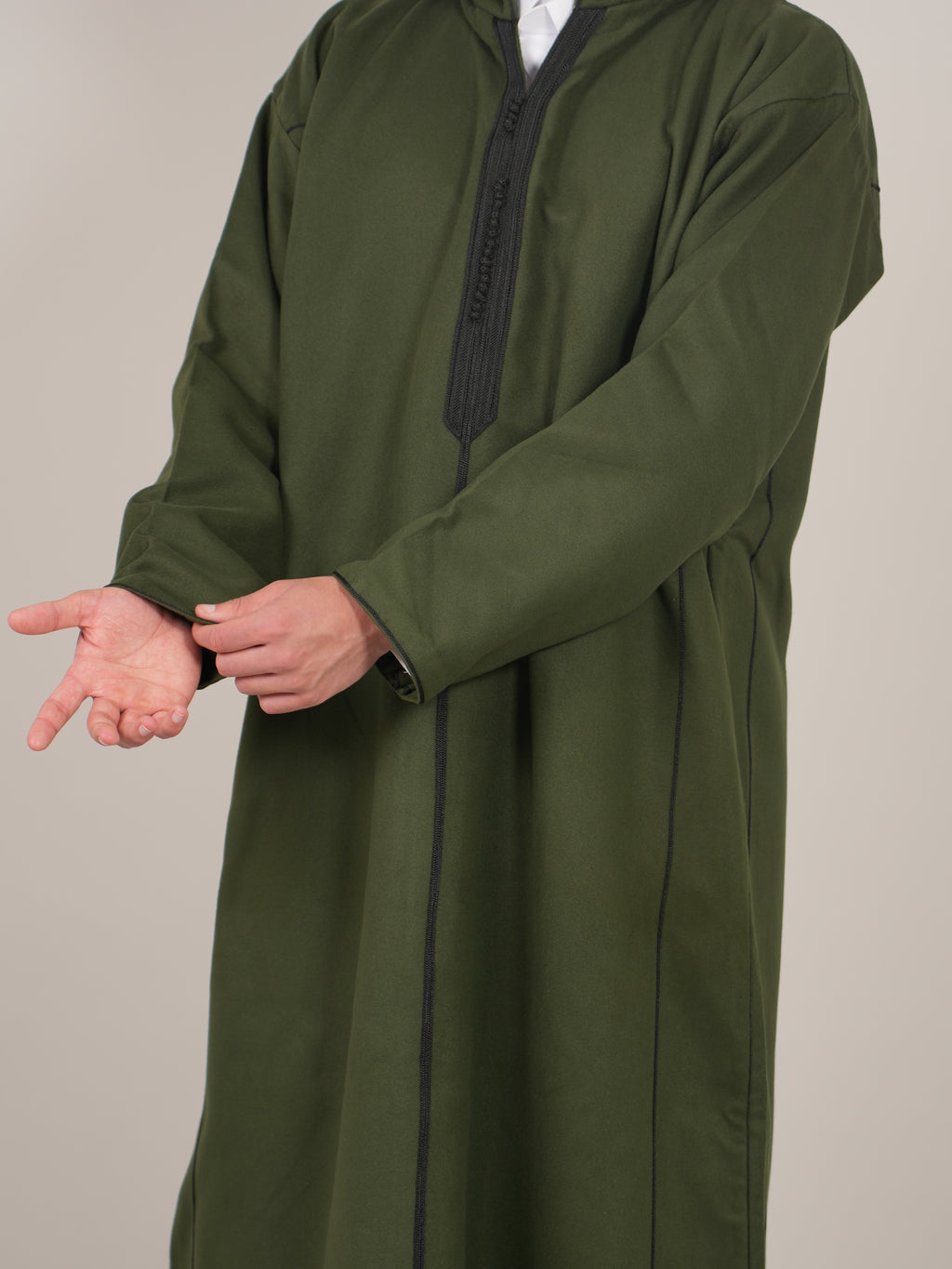 Khaki Green Moroccan Djellaba Thobe - Luxury Jubbah Made in Morocco - YAZIR