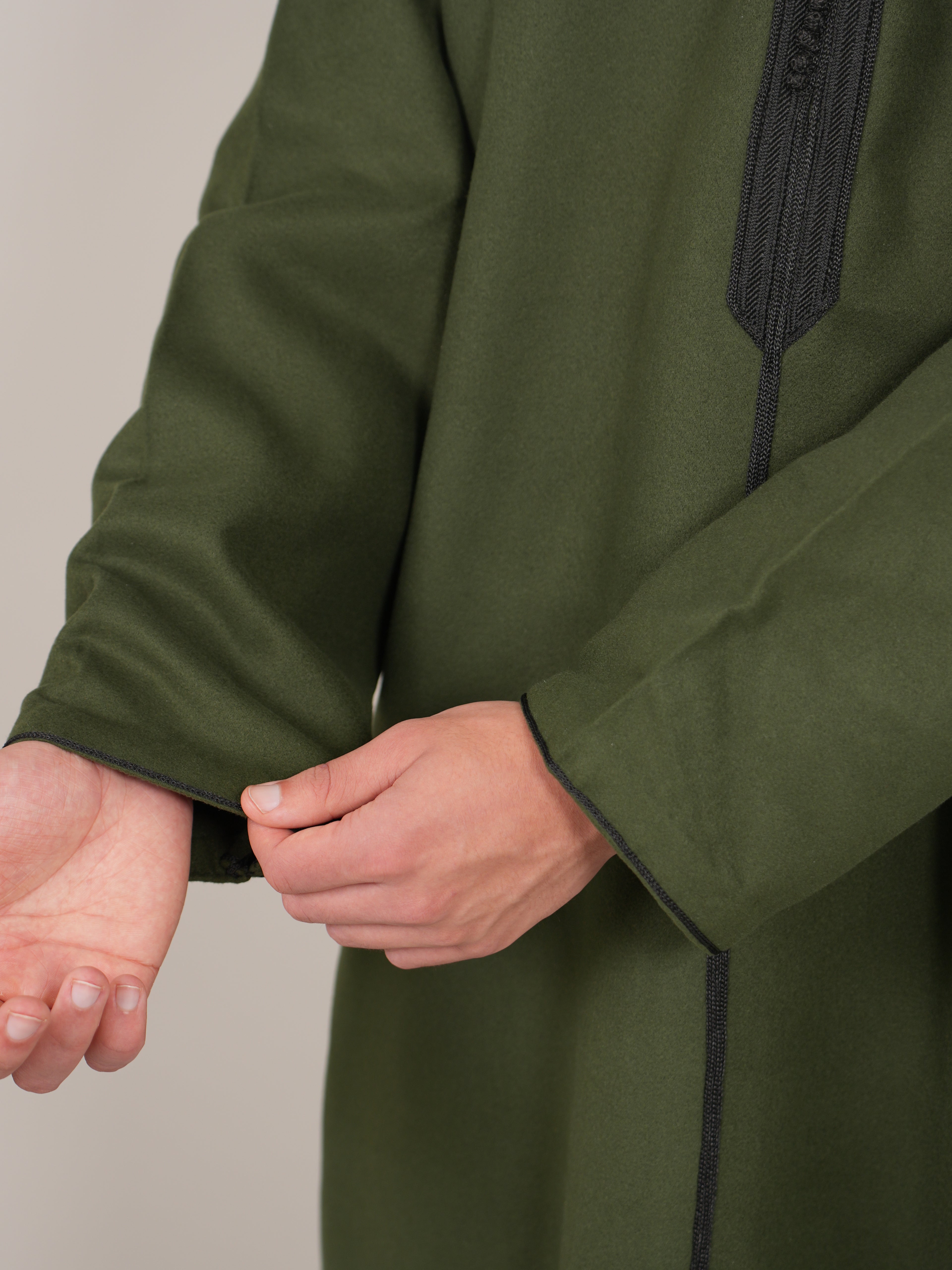 Khaki Green Moroccan Djellaba Thobe - Luxury Jubbah Made in Morocco - YAZIR
