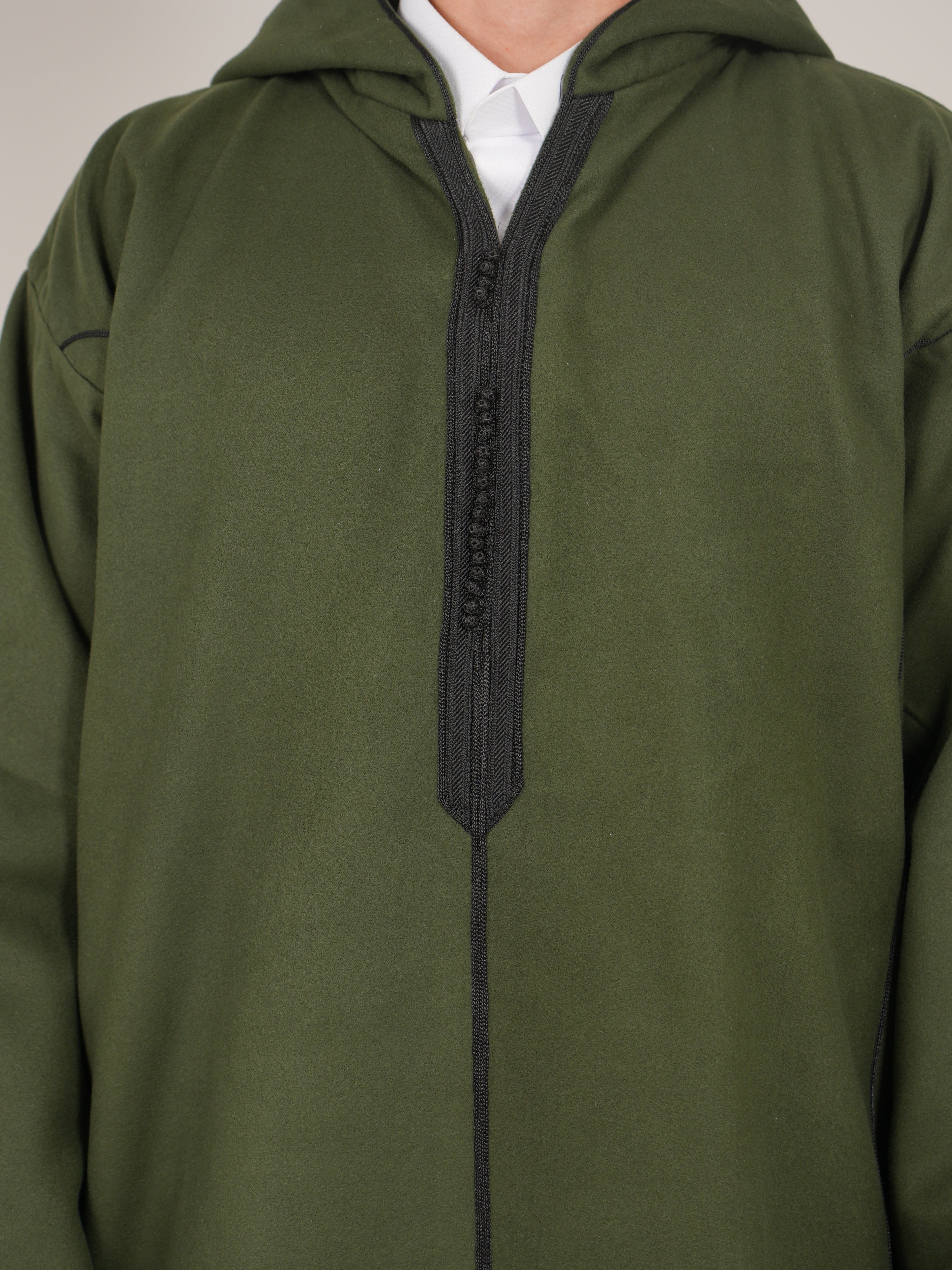 Khaki Green Moroccan Djellaba Thobe - Luxury Jubbah Made in Morocco - YAZIR
