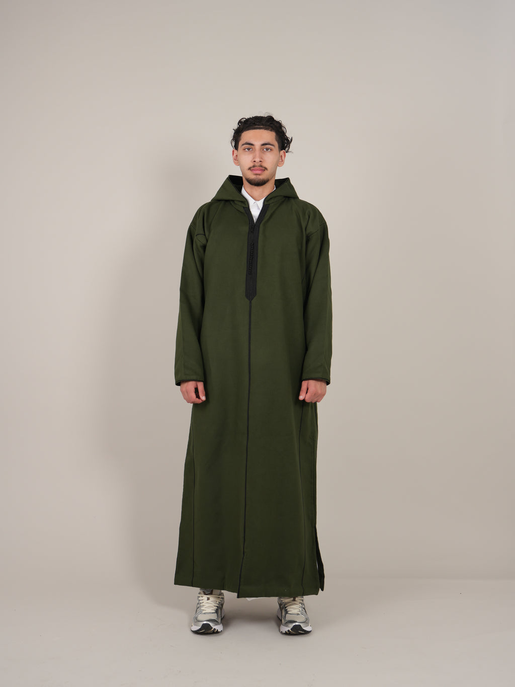 Khaki Green Moroccan Djellaba Thobe - Luxury Jubbah Made in Morocco - YAZIR