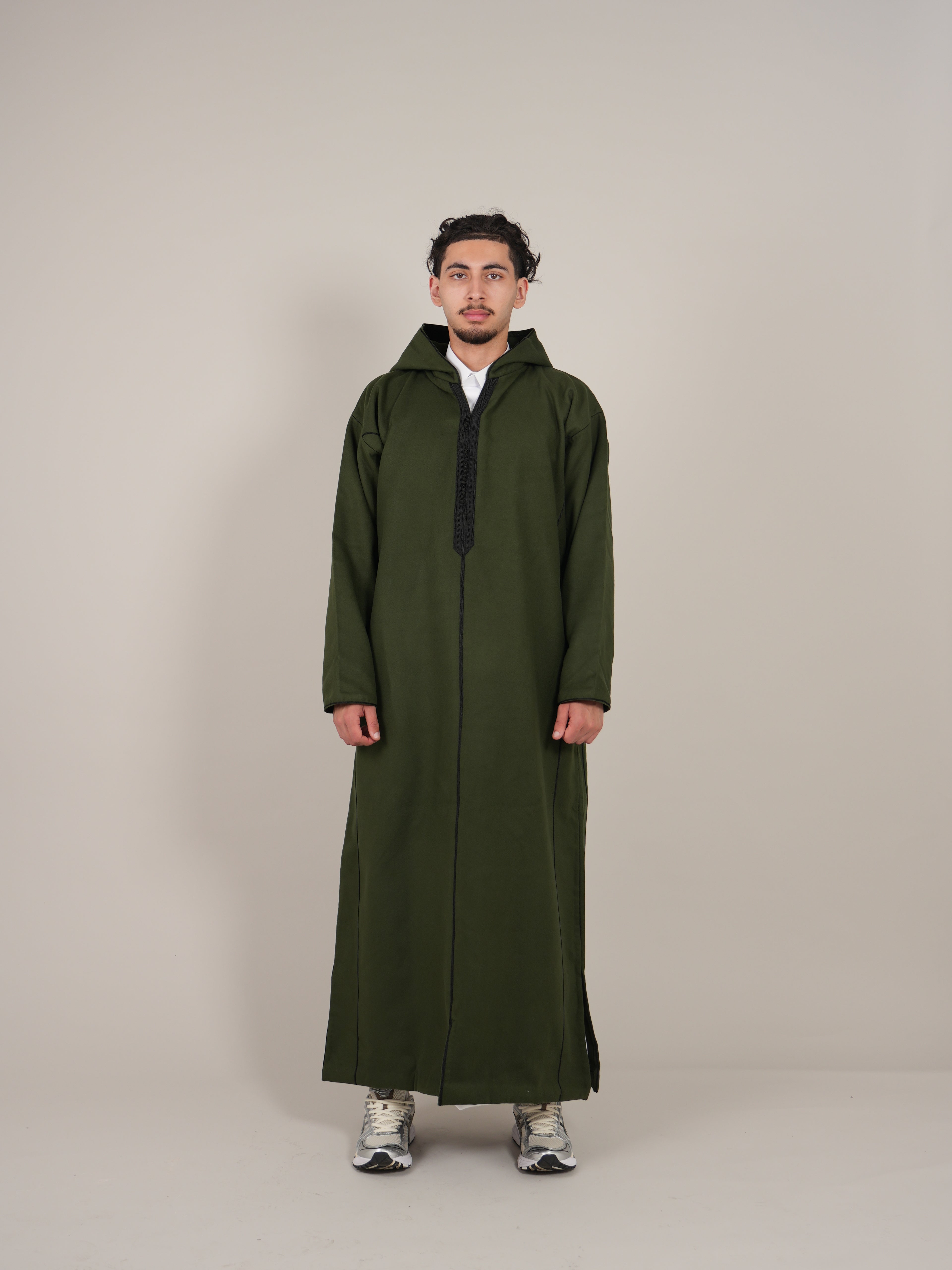 Khaki Green Moroccan Djellaba Thobe - Luxury Jubbah Made in Morocco - YAZIR