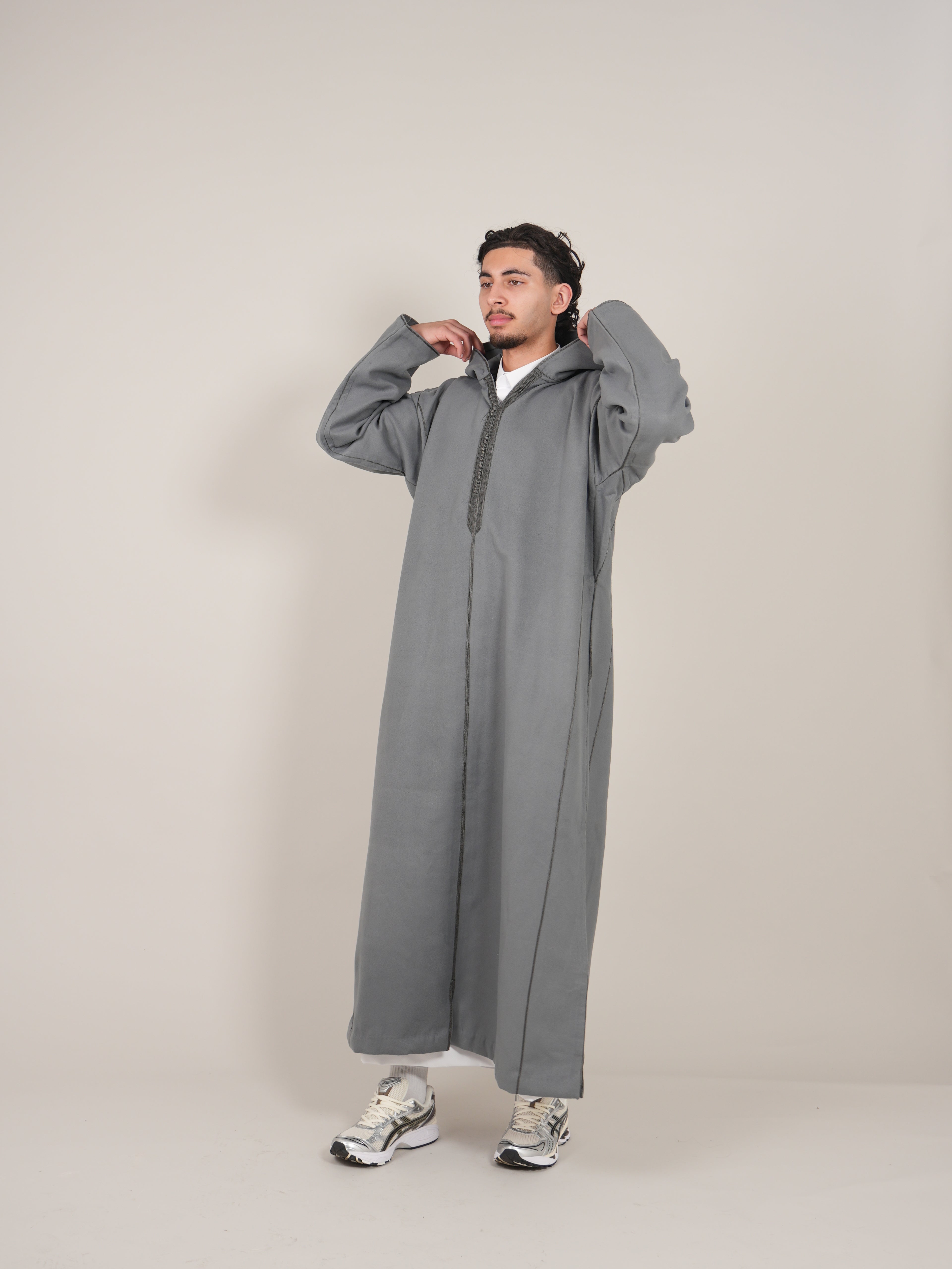 Grey Moroccan Djellaba Thobe - Luxury Jubbah Made in Morocco
