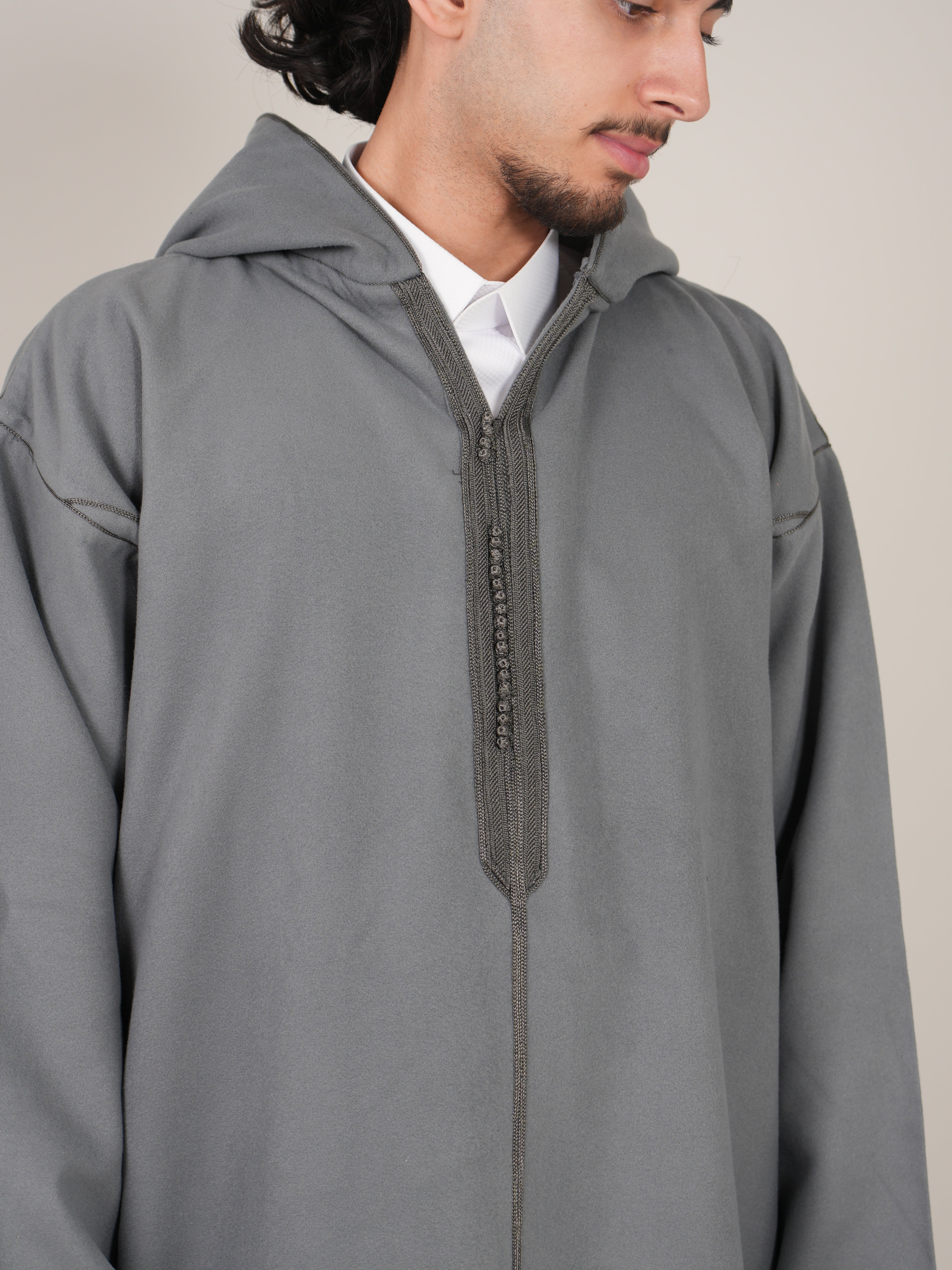 Grey Moroccan Djellaba Thobe - Luxury Jubbah Made in Morocco - YAZIR