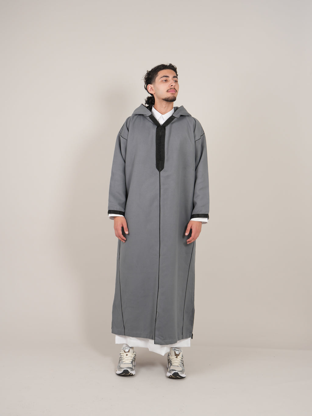 Grey & Black Moroccan Djellaba Thobe - Luxury Jubbah Made in Morocco - YAZIR