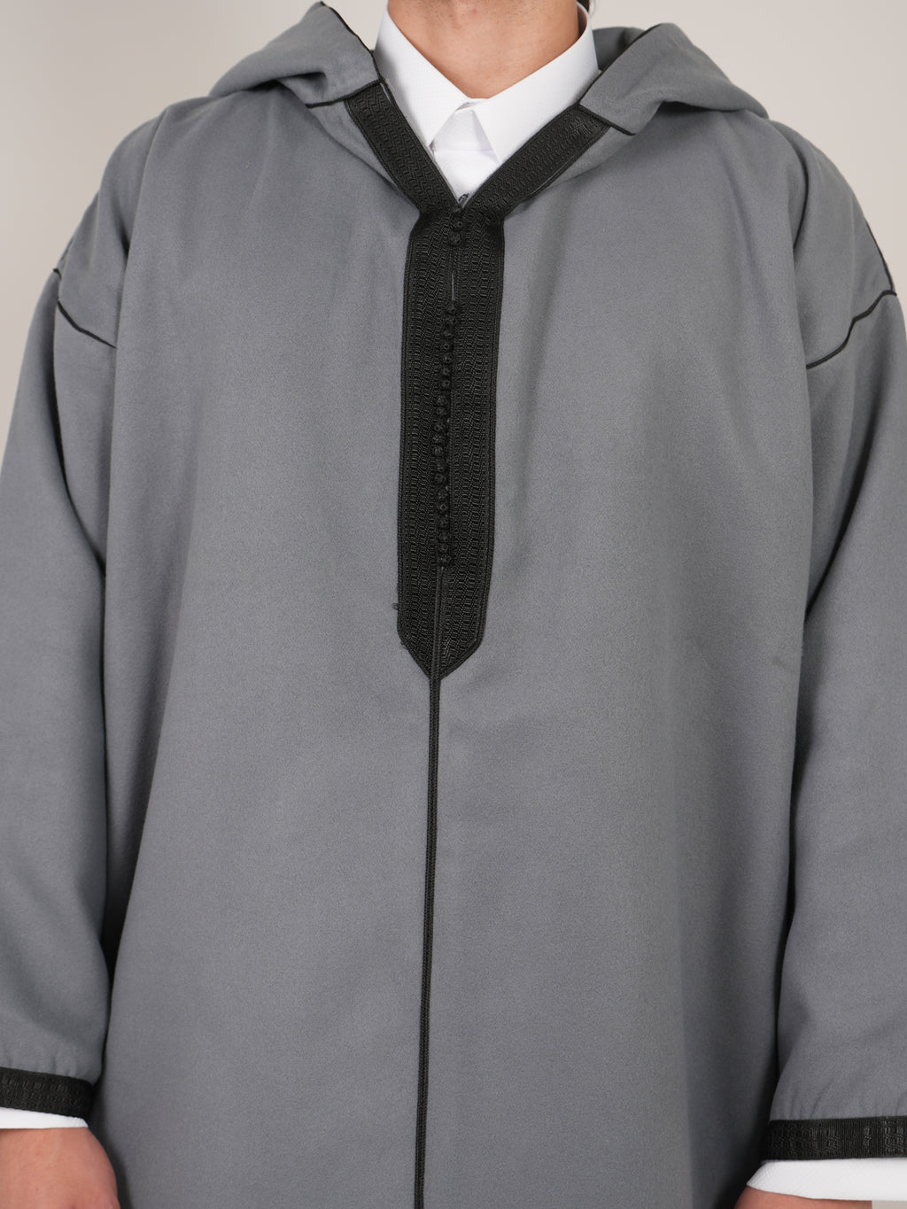 Grey & Black Moroccan Djellaba Thobe - Luxury Jubbah Made in Morocco - YAZIR